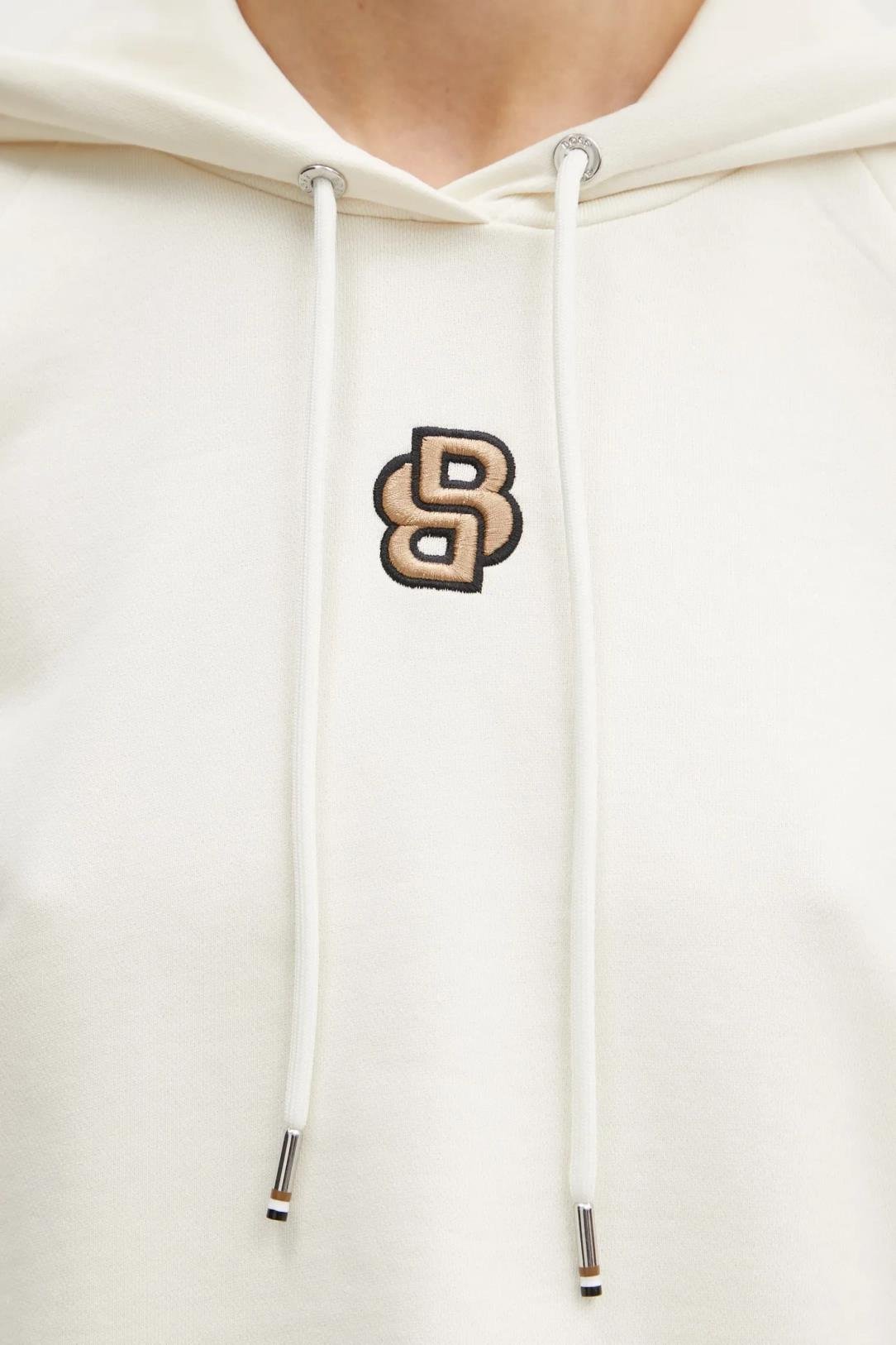 BOSS BOSS Kadın Normal Kesim Kapüşonlu Pamuklu Uzun Kollu Krem Sweatshirt 50537934-119