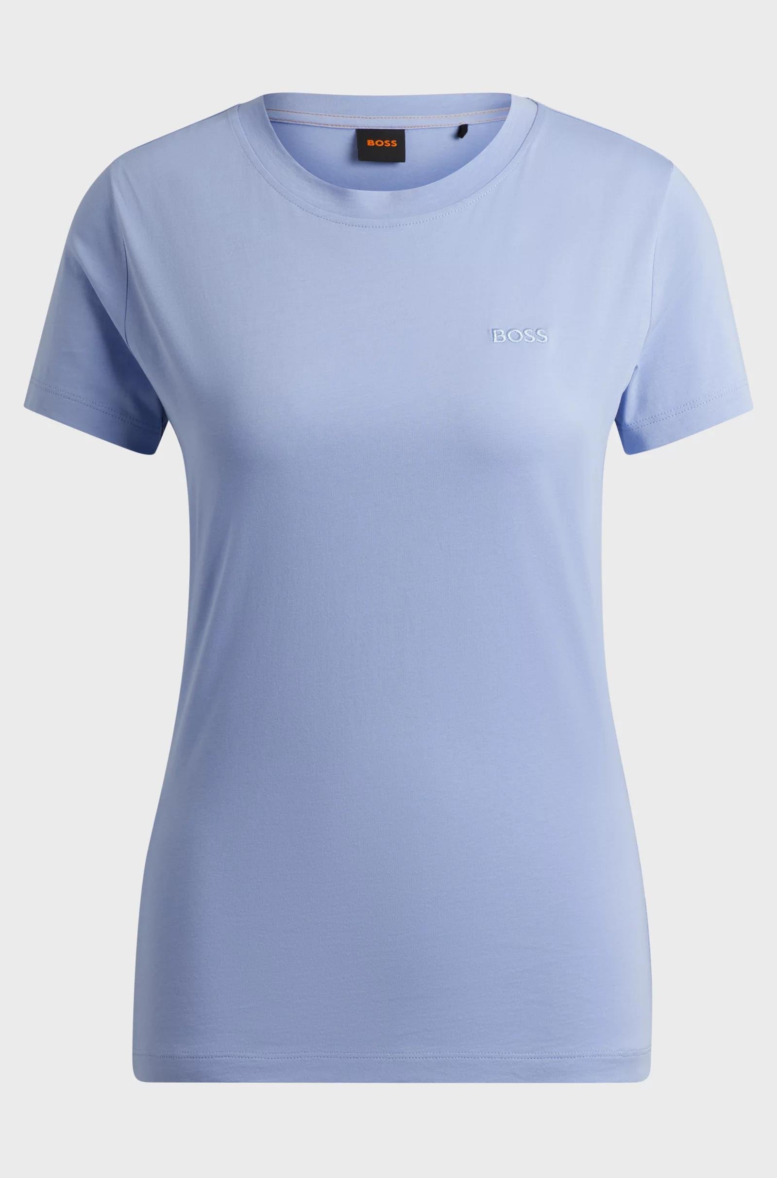 BOSS BOSS Kadın Pamuklu Marka Logolu Yuvarlak Yaka Mavi T-Shirt 50506973-436