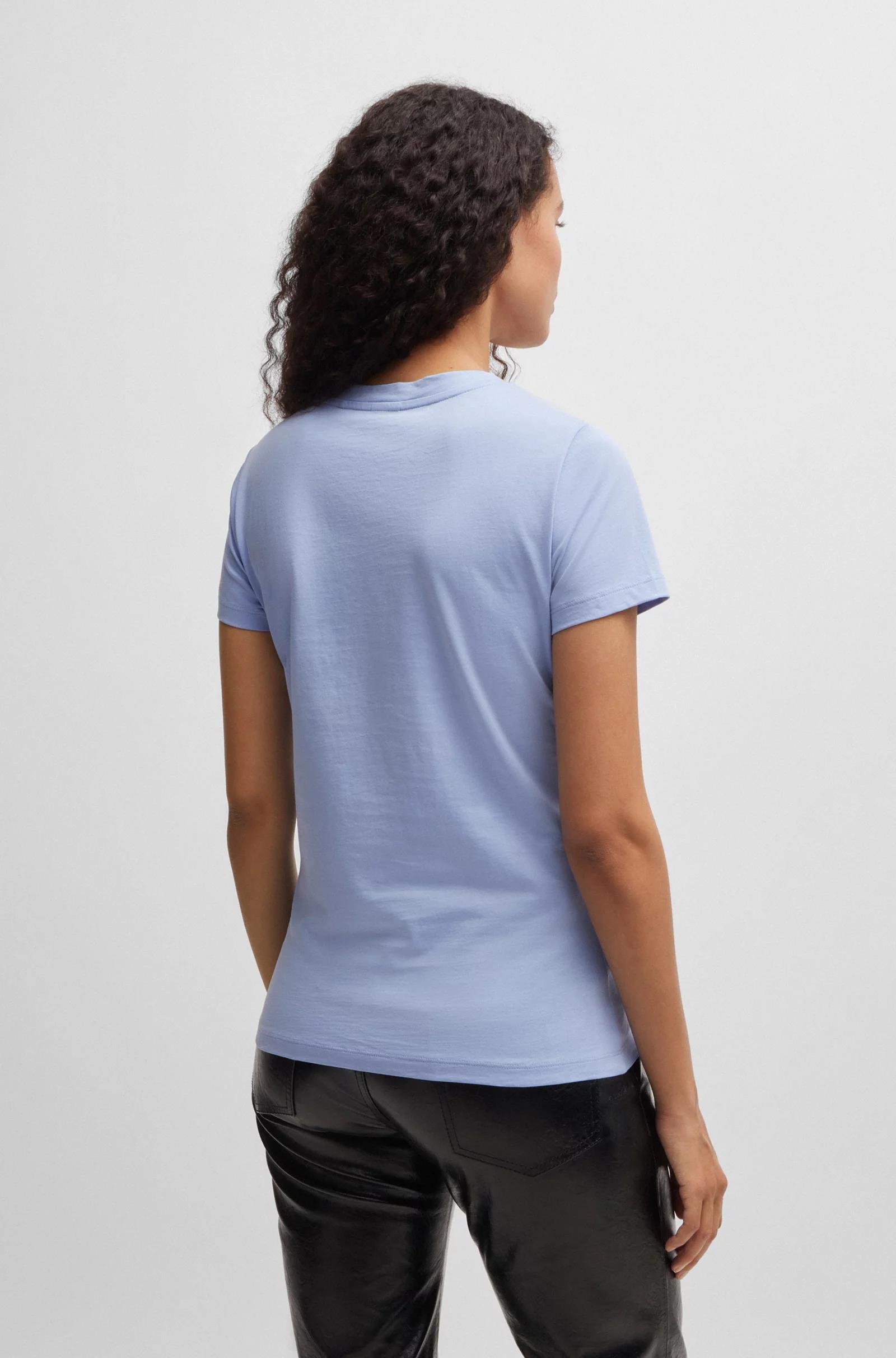 BOSS BOSS Kadın Pamuklu Marka Logolu Yuvarlak Yaka Mavi T-Shirt 50506973-436