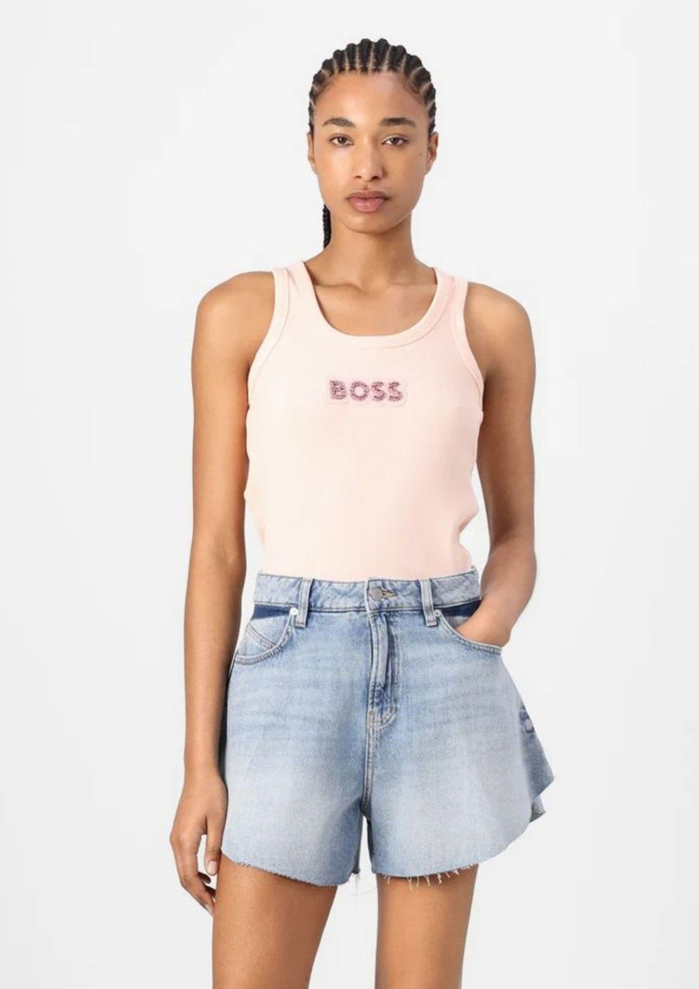BOSS BOSS Kadın Slim Fit Kalın Askı Boss Yazılı Pembe Atlet 50536985-690