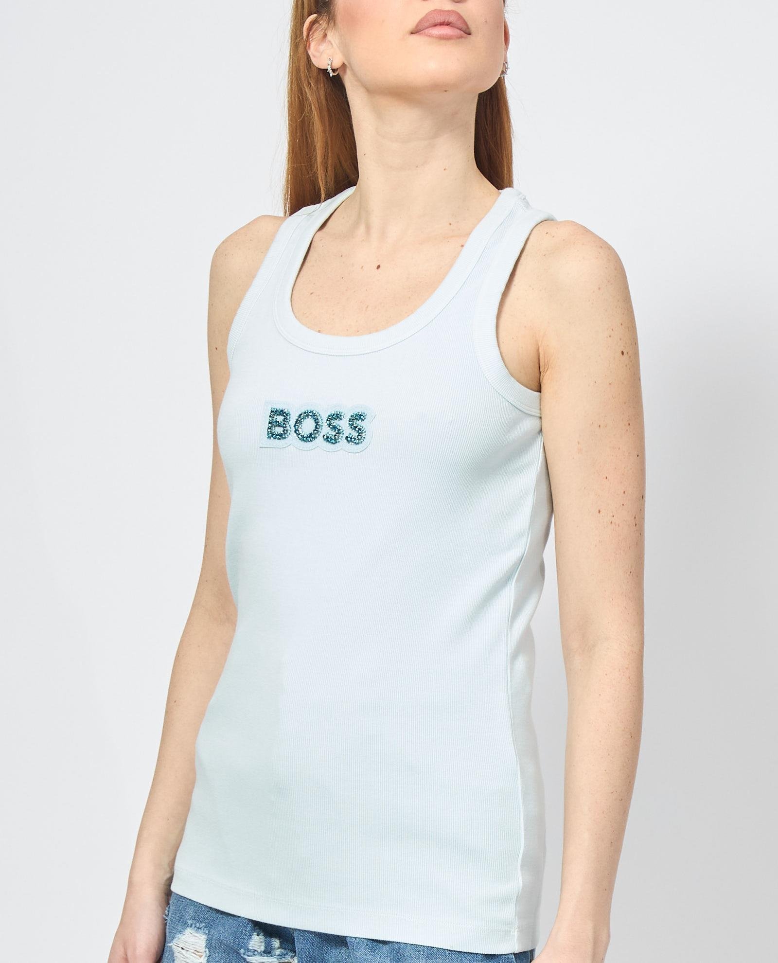 BOSS BOSS Kadın Slim Fit Kalın Askı Boss Yazılı Mavi Atlet 50536985-442