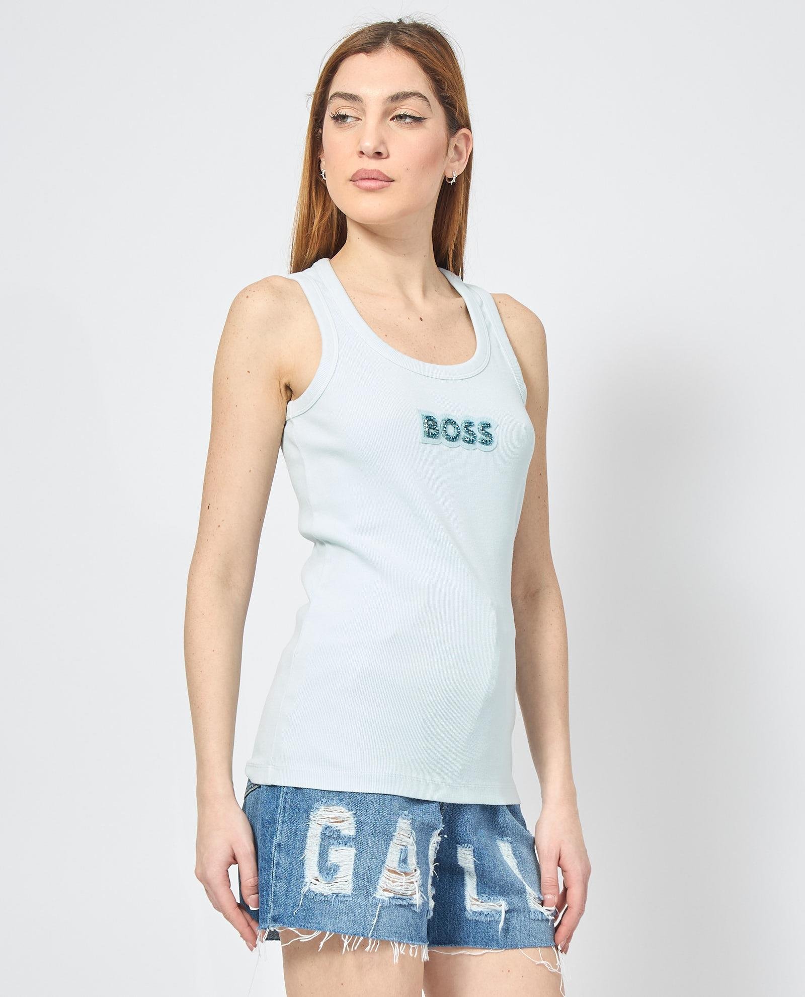 BOSS BOSS Kadın Slim Fit Kalın Askı Boss Yazılı Mavi Atlet 50536985-442