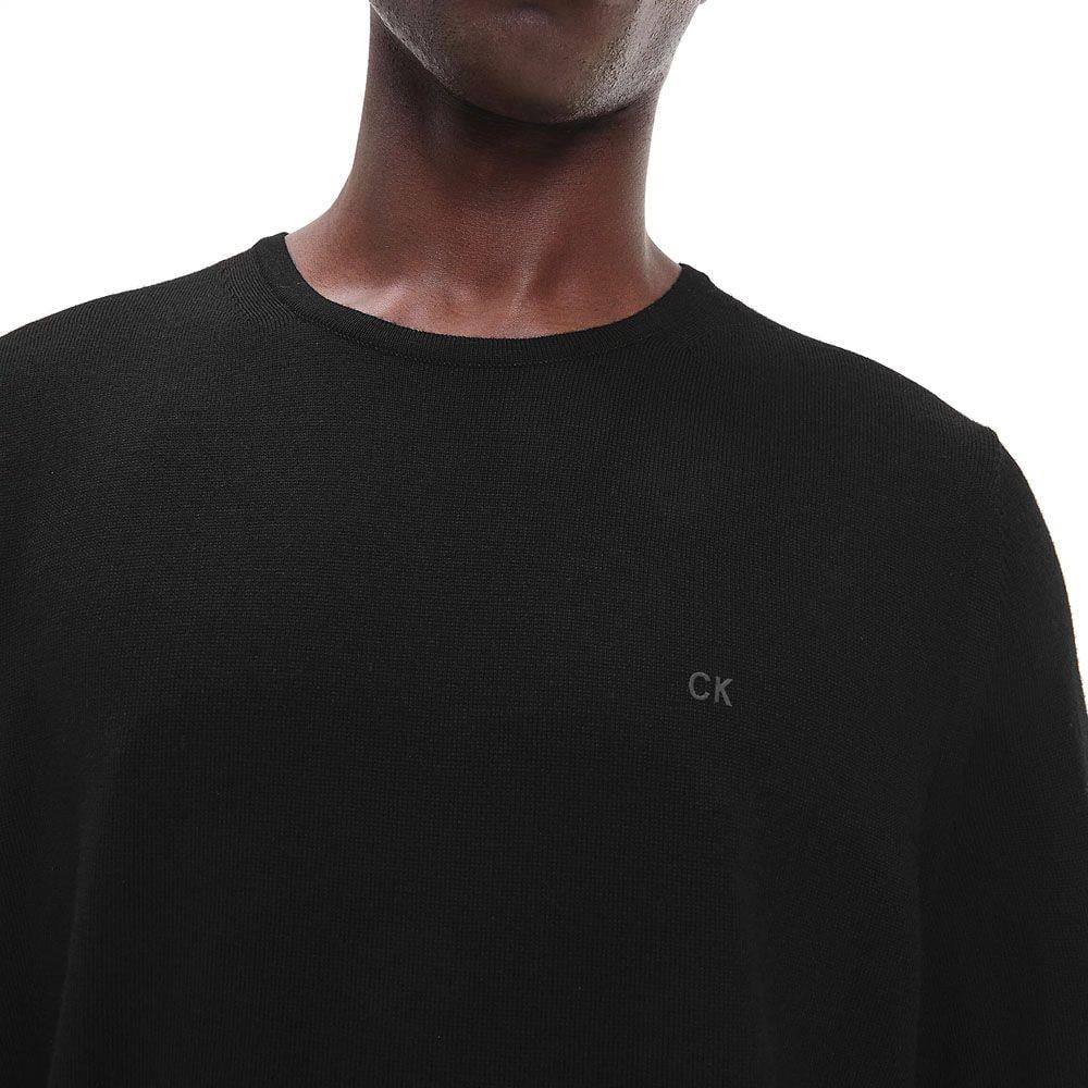 Calvin Klein Calvin Kleın Erkek %100 Yün Marka Logolu Uzun Kollu Bisiklet Yaka Siyah Sweatshirt K10K109474-BEH