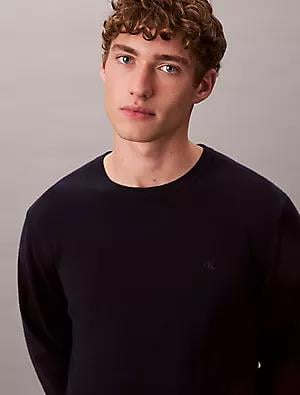 Calvin Klein Calvin Klein Erkek %100 Yün Normal Kalıp Ribanalı Yuvarlak Yaka Ck Logo Kabartmalı Uzun Kollu Örme Lacivert Kazak LV04LB305G-CEF