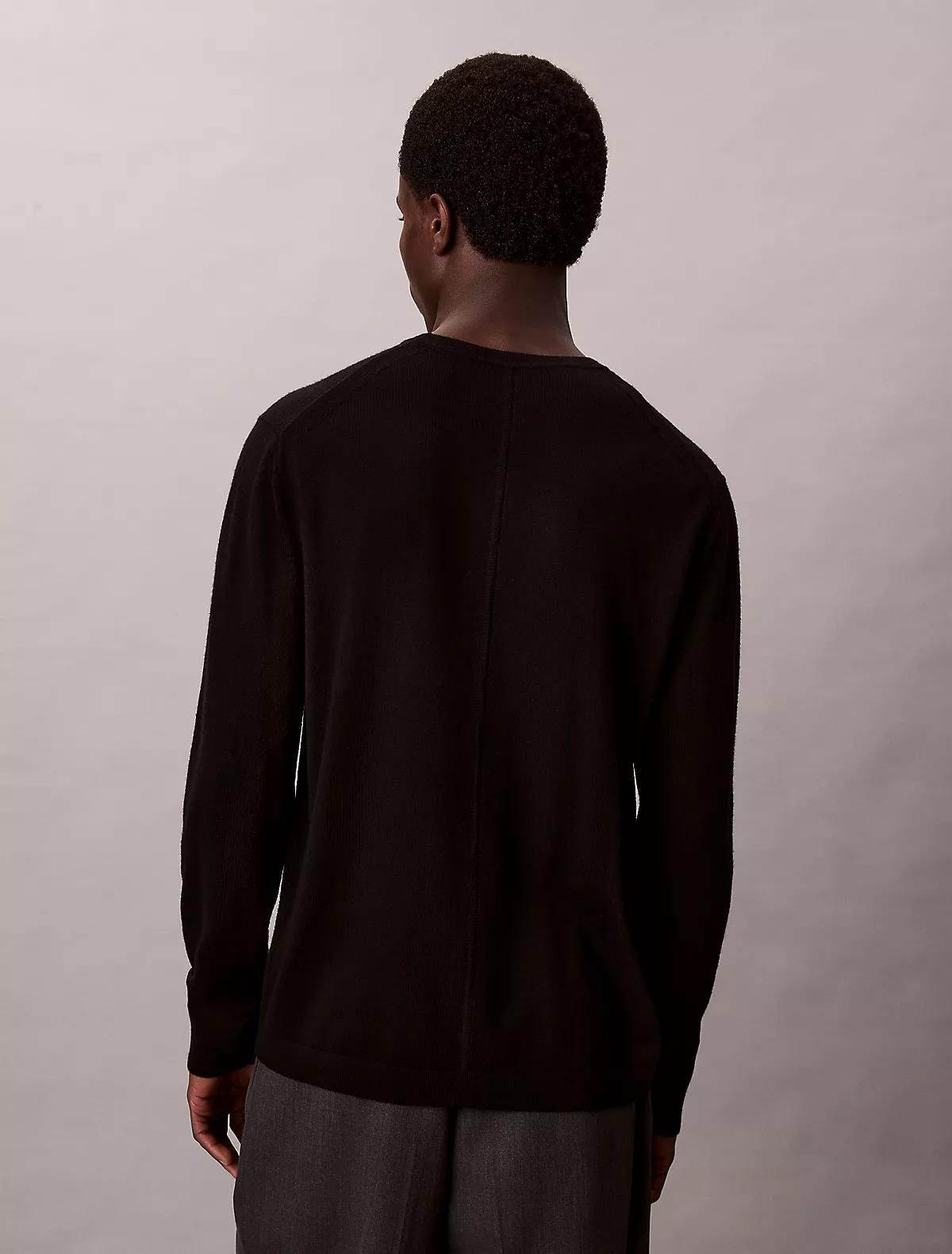 Calvin Klein Calvin Klein Erkek %100 Yün Normal Kalıp Ribanalı Yuvarlak Yaka Ck Logo Kabartmalı Uzun Kollu Örme Siyah Kazak LV04LB305G-UB1