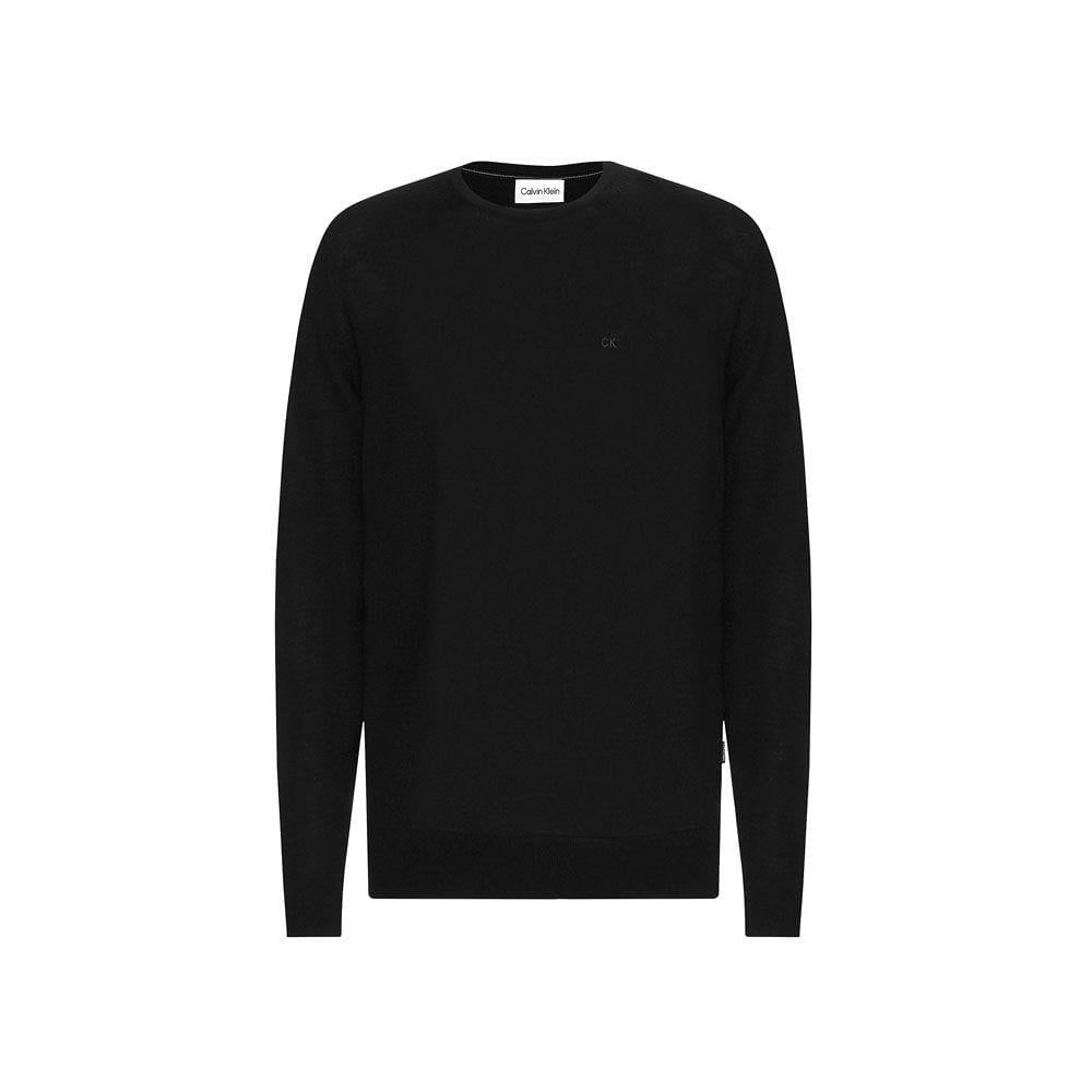 Calvin Klein Calvin Kleın Erkek %100 Yün Marka Logolu Uzun Kollu Bisiklet Yaka Siyah Sweatshirt K10K109474-BEH