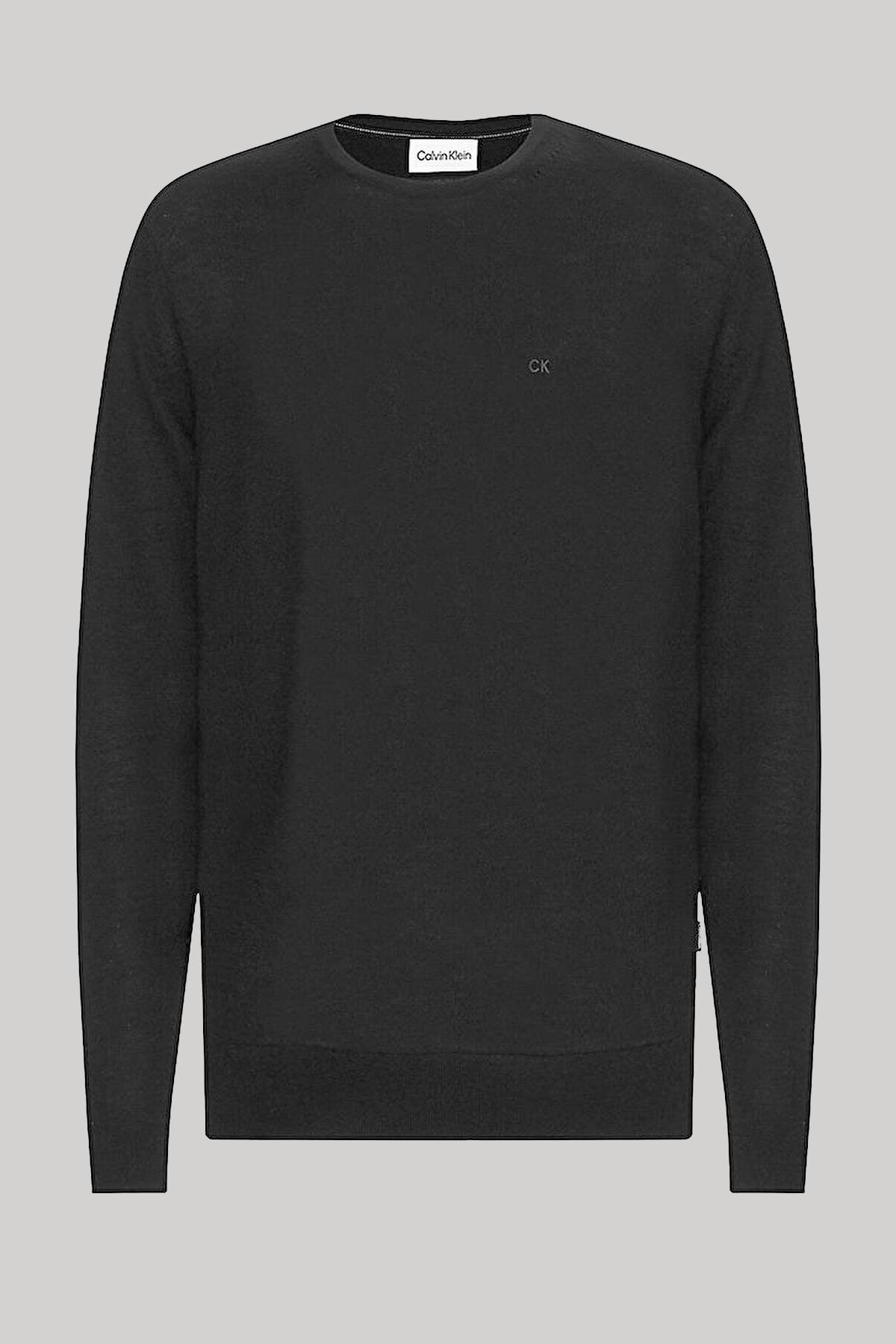 Calvin Klein Calvin Kleın Erkek %100 Yün Marka Logolu Uzun Kollu Bisiklet Yaka Siyah Sweatshirt K10K109474-BEH