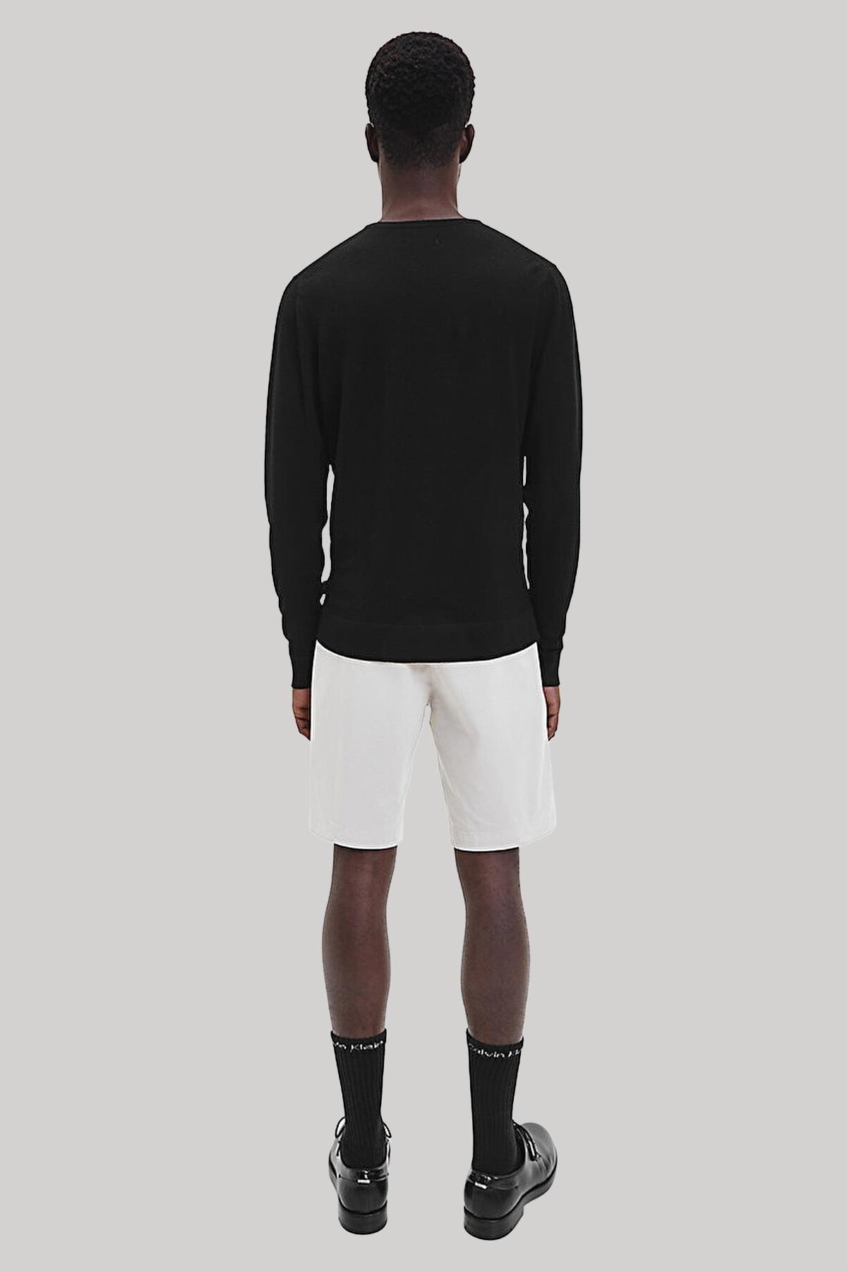 Calvin Klein Calvin Kleın Erkek %100 Yün Marka Logolu Uzun Kollu Bisiklet Yaka Siyah Sweatshirt K10K109474-BEH
