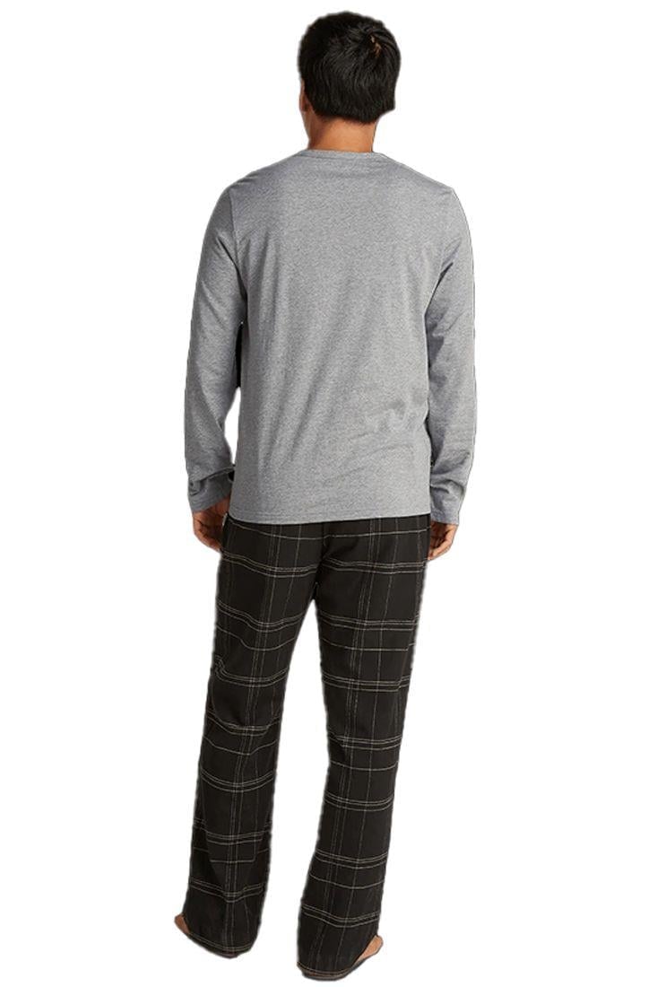 Calvin Klein Calvin Klein Erkek Beli Lastikli Uzun Boy Uzun Kol Ekose Desenli Bisiklet Yaka Gri Pijama Takımı 000NM2765E-SX7