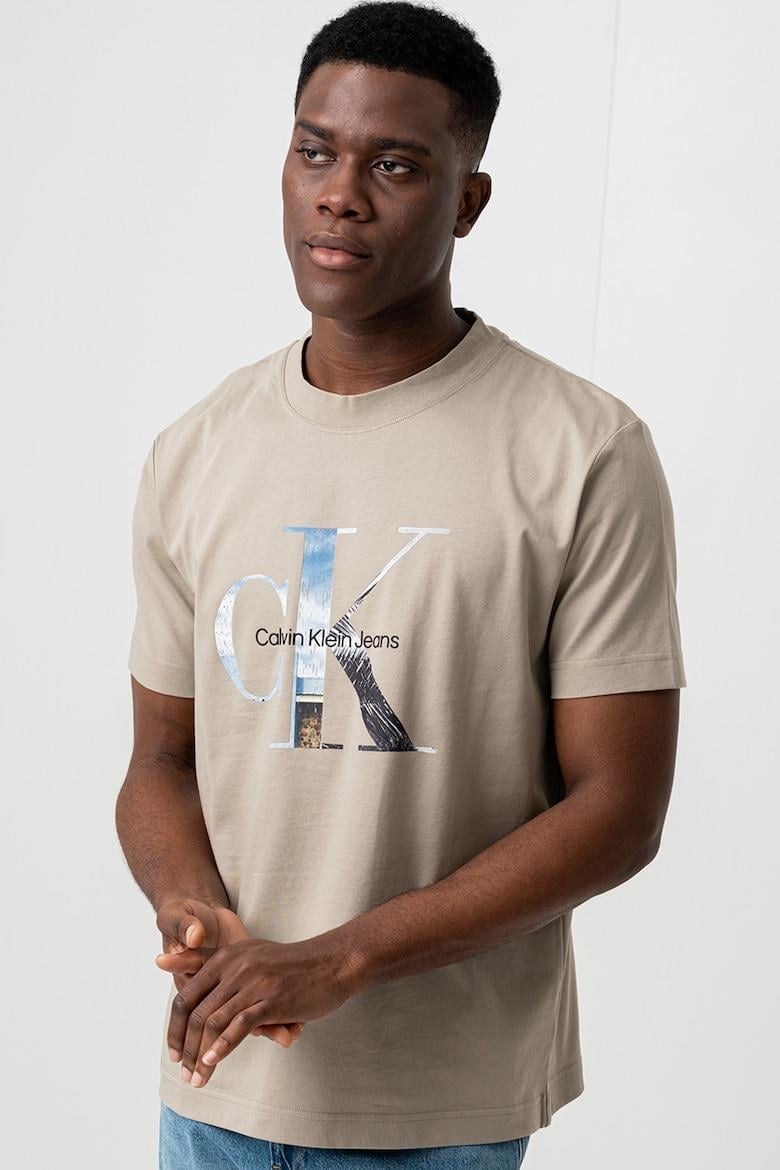 Calvin Klein Calvin Klein Erkek Kısa Kol CK Yazı Detay Bisiklet Yaka Bej T-Shirt J30J327483-PAH
