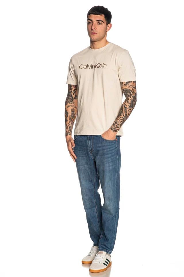 Calvin Klein Calvin Klein Erkek Kısa Kollu Pamuklu Bisiklet Yaka Calvin Klein Yazı Detaylı Gri T-Shirt K10K114169-PDV