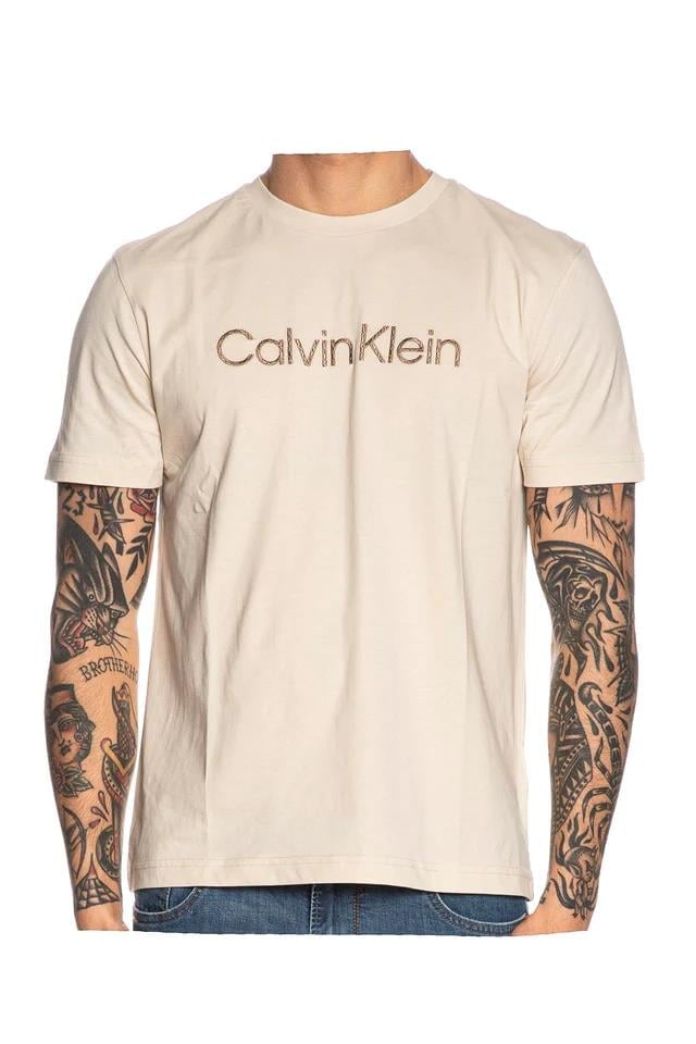 Calvin Klein Calvin Klein Erkek Kısa Kollu Pamuklu Bisiklet Yaka Calvin Klein Yazı Detaylı Gri T-Shirt K10K114169-PDV