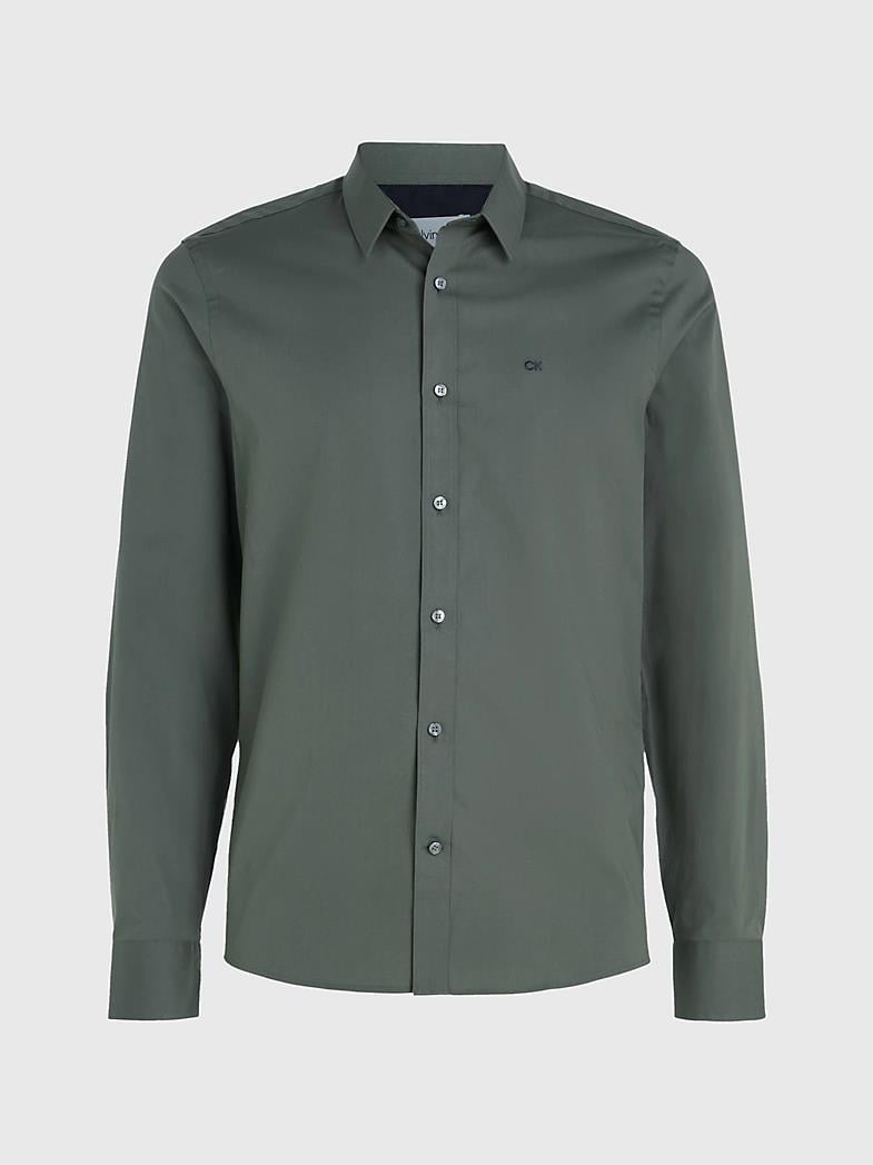 Calvin Klein Calvin Kleın Erkek Marka Logolu Düğmeli Gömlek Yaka Uzun Kollu Yeşil Gömlek K10K110856-LLP
