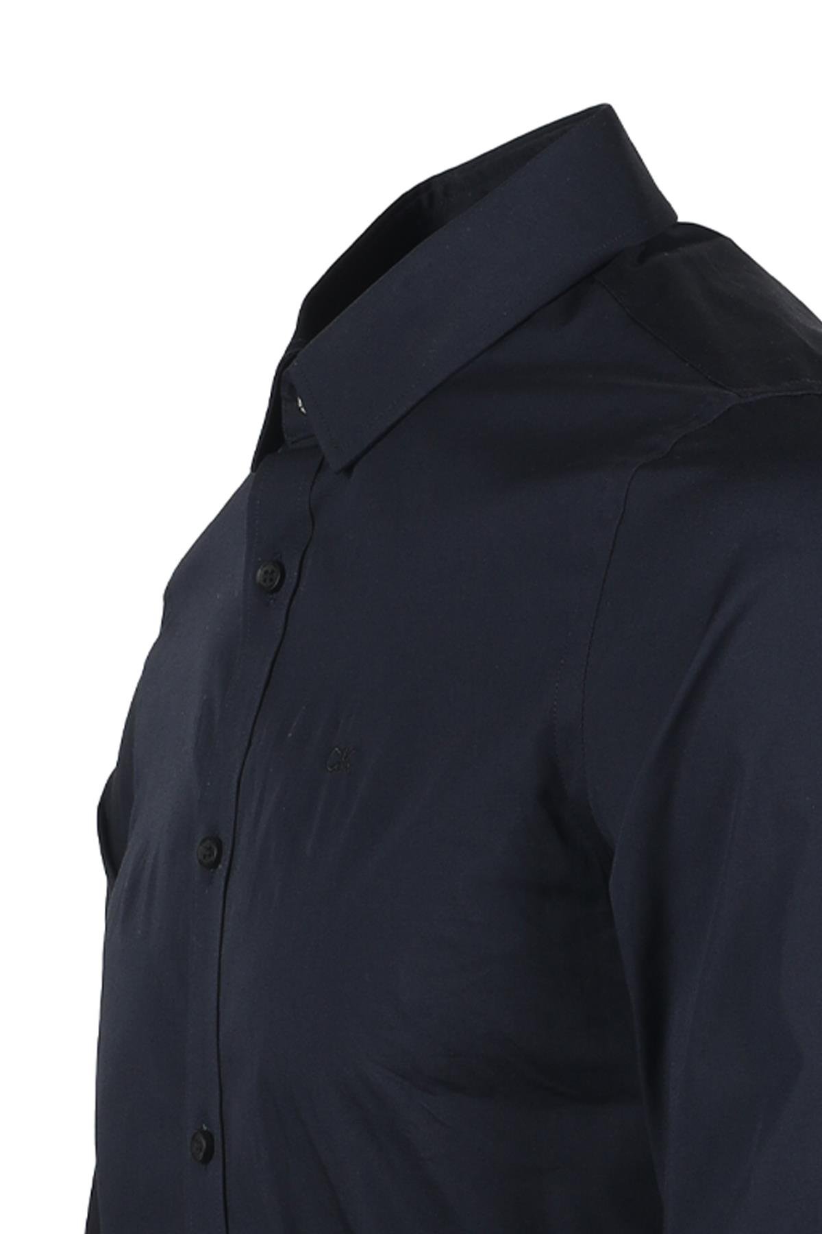 Calvin Klein Calvin Kleın Erkek Marka Logolu Düğmeli Gömlek Yaka Uzun Kollu Lacivert Gömlek K10K110856-CHW