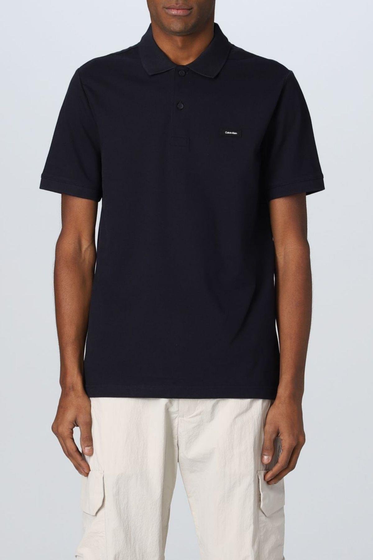 Calvin Klein Calvin Kleın Erkek Marka Logolu Polo Yakalı Organik Pamuklu Mavi Polo Yaka T-Shirt K10K111196-CHW