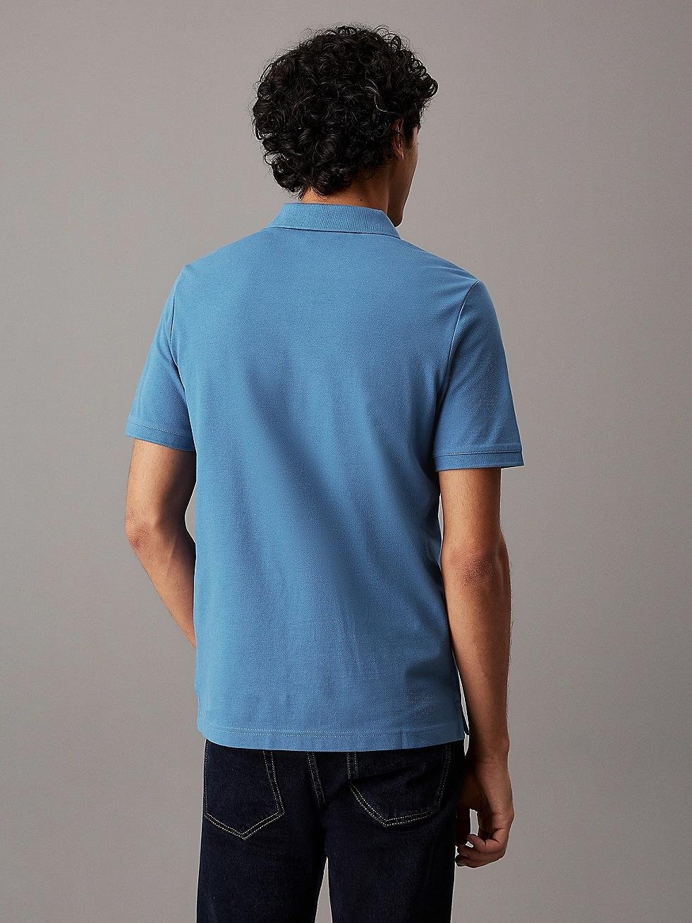 Calvin Klein Calvin Klein Erkek Marka Logolu Polo Yakalı Organik Pamuklu Açık Mavi Polo Yaka T-Shirt K10K111196-CE4