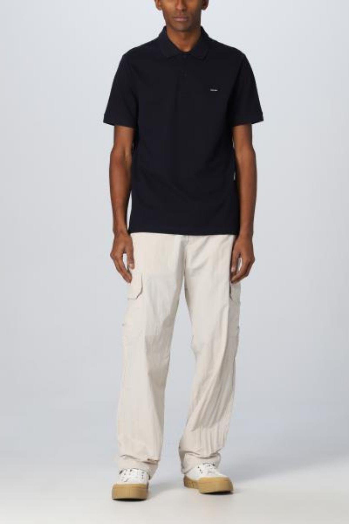 Calvin Klein Calvin Kleın Erkek Marka Logolu Polo Yakalı Organik Pamuklu Mavi Polo Yaka T-Shirt K10K111196-CHW