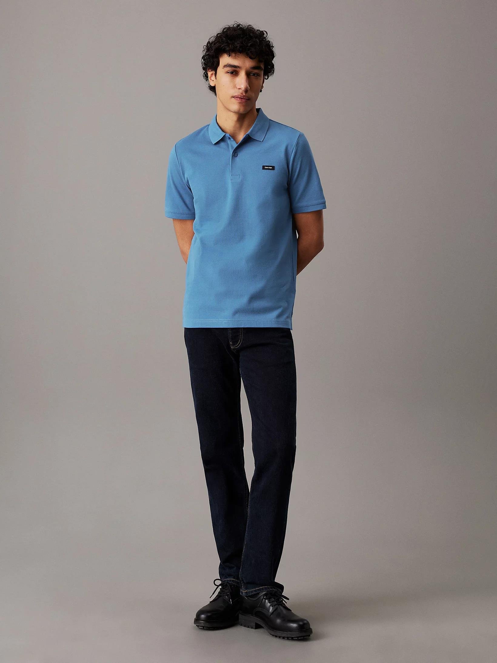 Calvin Klein Calvin Klein Erkek Marka Logolu Polo Yakalı Organik Pamuklu Açık Mavi Polo Yaka T-Shirt K10K111196-CE4