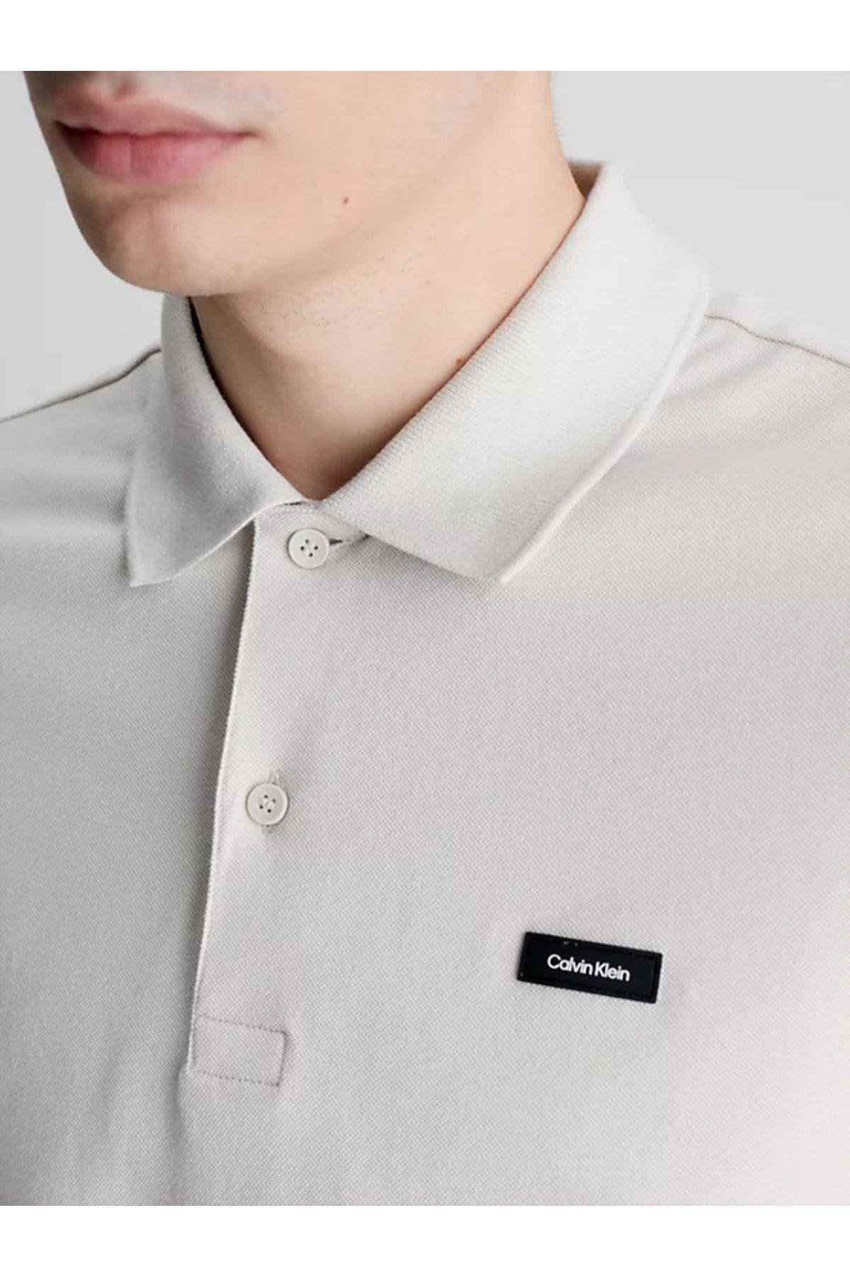 Calvin Klein Calvin Kleın Erkek Marka Logolu Polo Yakalı Organik Pamuklu Bej Polo Yaka T-Shirt K10K111196-ACE