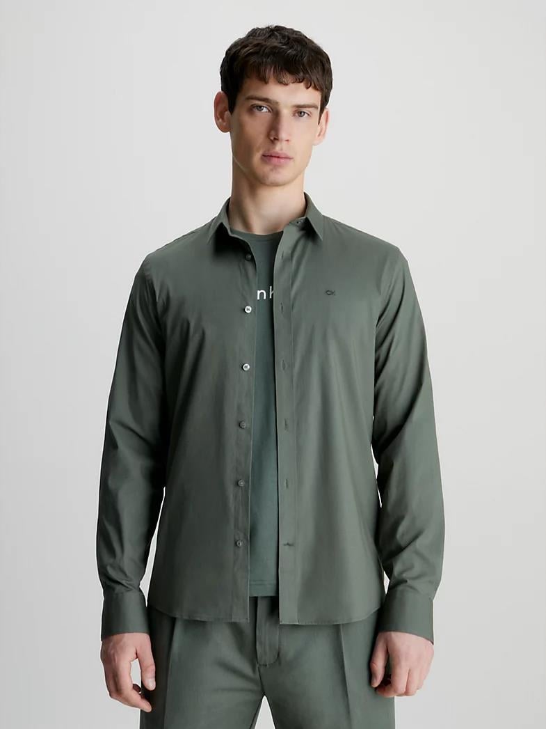 Calvin Klein Calvin Kleın Erkek Marka Logolu Düğmeli Gömlek Yaka Uzun Kollu Yeşil Gömlek K10K110856-LLP