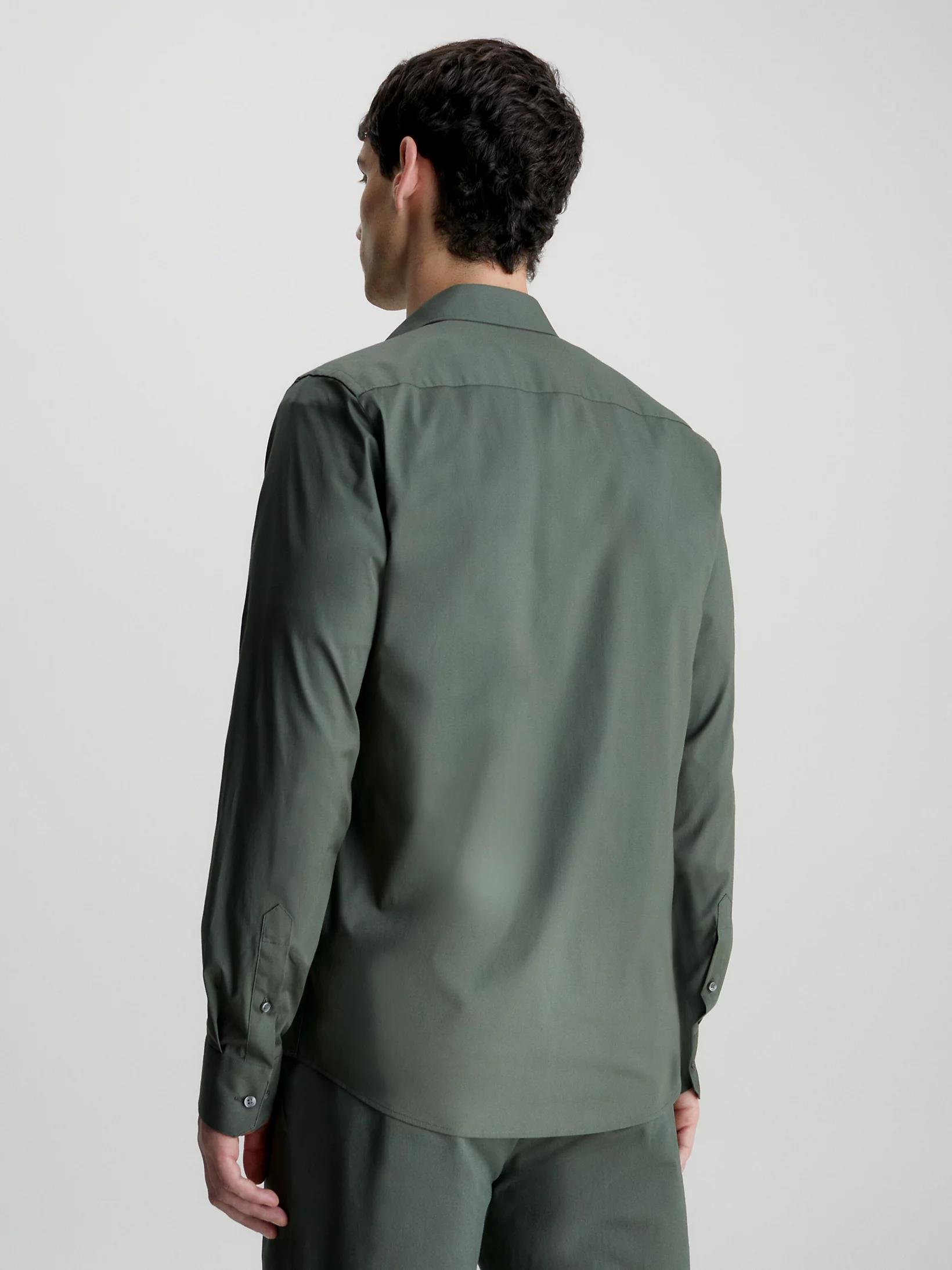 Calvin Klein Calvin Kleın Erkek Marka Logolu Düğmeli Gömlek Yaka Uzun Kollu Yeşil Gömlek K10K110856-LLP