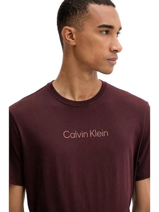 Calvin Klein Calvin Klein Erkek Normal Kalıp Yuvarlak Yaka Pamuklu Logo Detaylı Kısa Kollu Bordo T-Shirt LV04LD230G-GR9