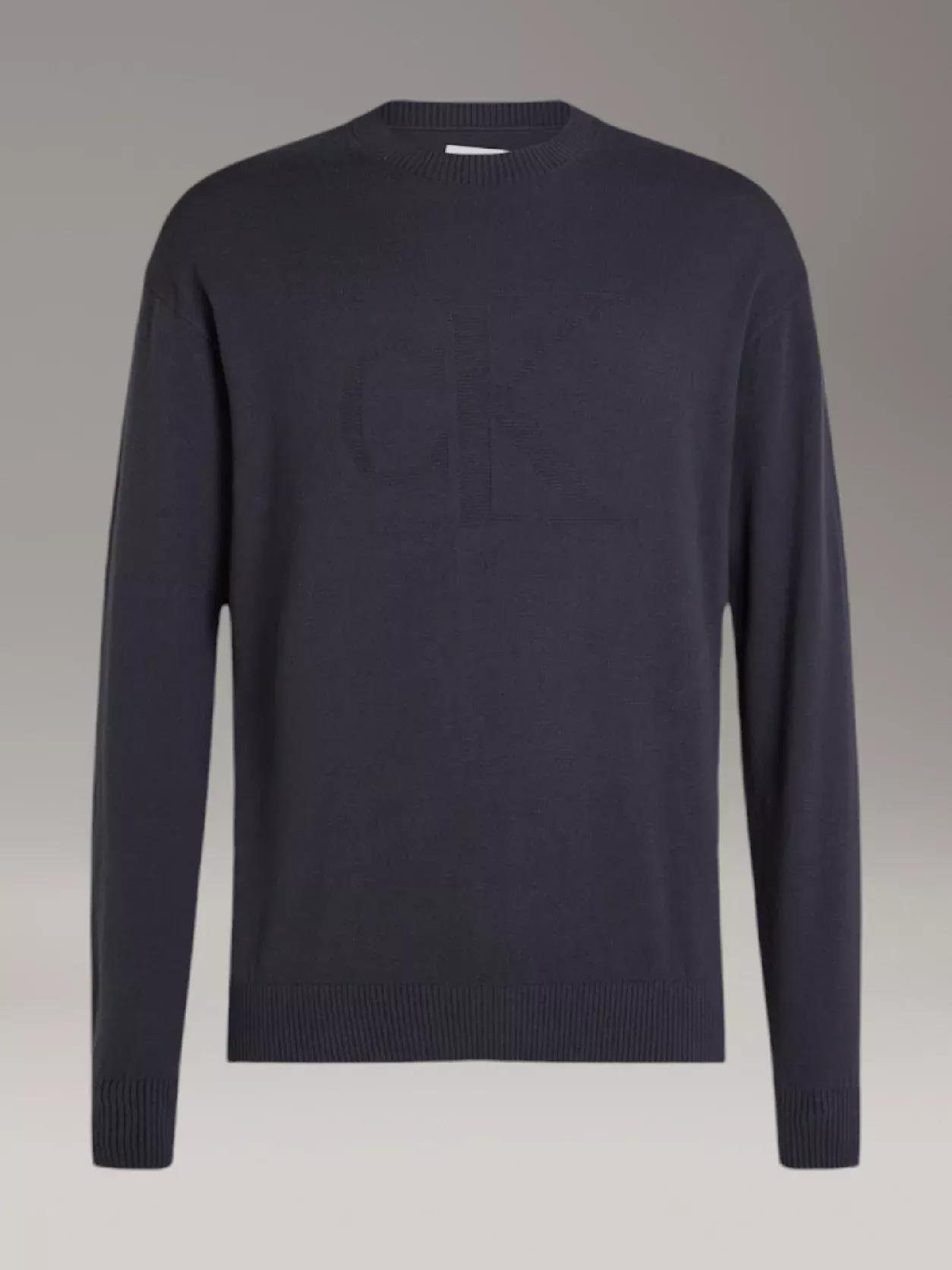 Calvin Klein Calvin Kleın Erkek Örme Pamutan Yuvarlak Yakalı Kabartma Detaylı Siyah Kazak J30J326453-BAN