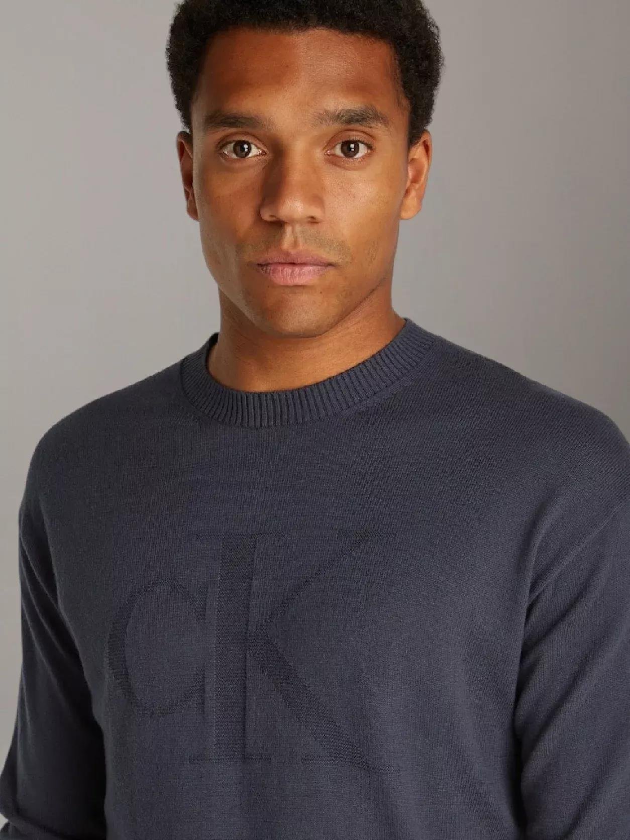 Calvin Klein Calvin Kleın Erkek Örme Pamutan Yuvarlak Yakalı Kabartma Detaylı Siyah Kazak J30J326453-BAN