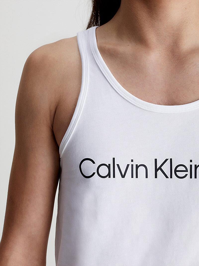 Calvin Klein Calvin Kleın Erkek Pamuklu Logolu Kolsuz Halter Yaka Beyaz Atlet J30J323099-YAF