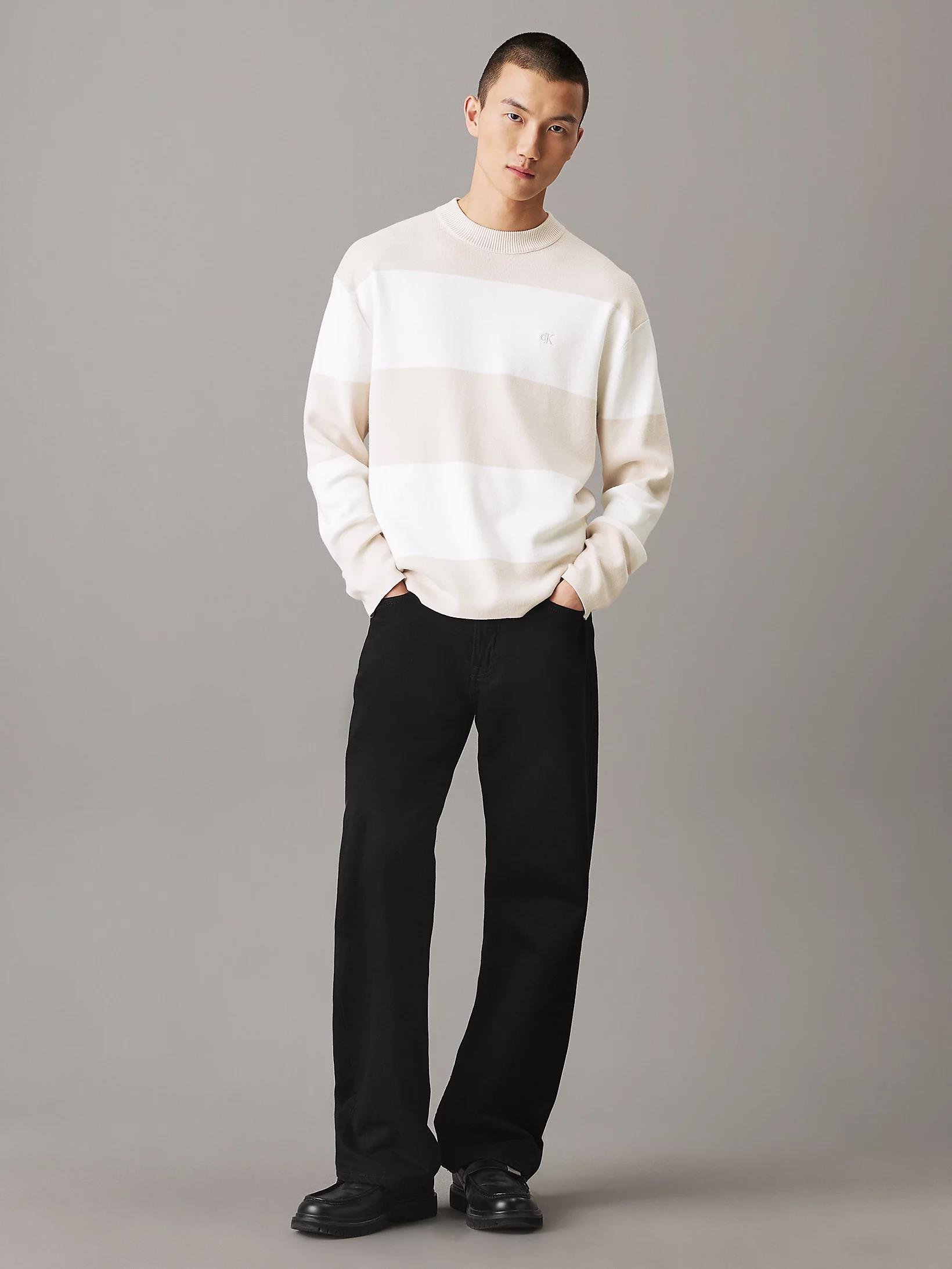 CALVIN KLEIN Calvin Kleın Erkek Pamuklu Bisiklet Yaka Regular Fit Uzun Kollu Krem Kazak J30J326741-PDH