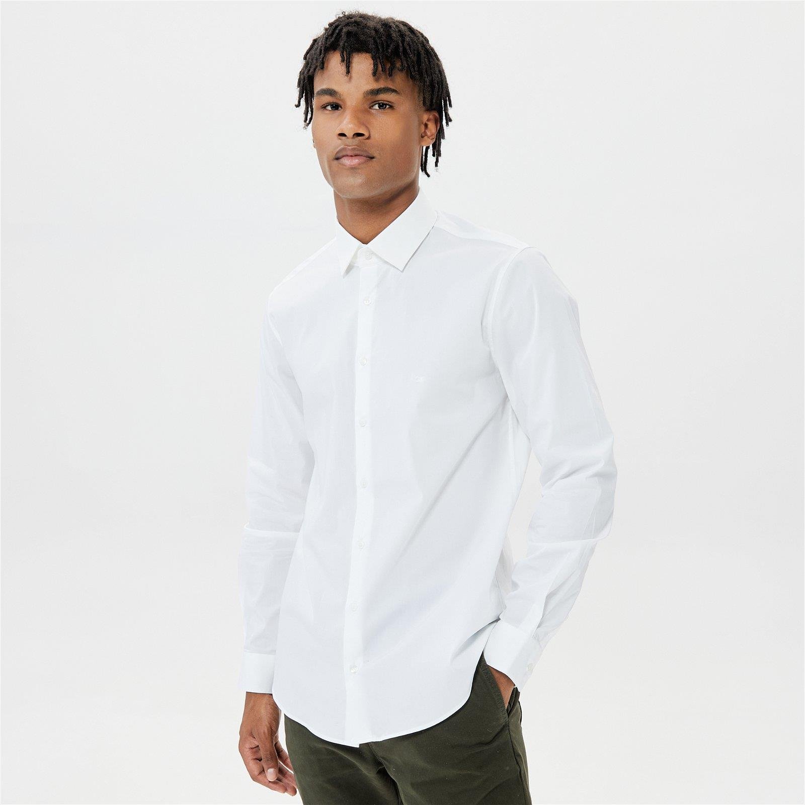 Calvin Klein Calvin Kleın Erkek Pamuklu Slim Fit  İnce Düğme Kapamalı Beyaz Gömlek K10K108229-0K4