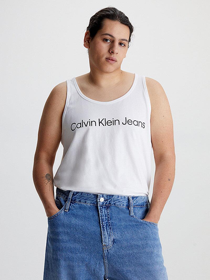Calvin Klein Calvin Kleın Erkek Pamuklu Logolu Kolsuz Halter Yaka Beyaz Atlet J30J323099-YAF