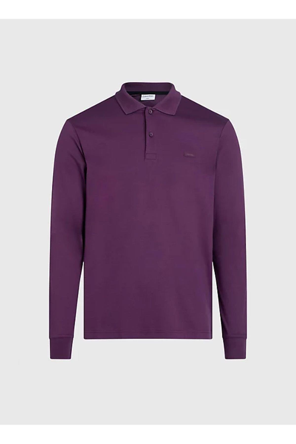 Calvin Klein Calvin Kleın Erkek Polo Yaka Uzun Kollu Pamuklu Rahat Kesim Mor Polo Yaka T-Shirt K10K111868-VDS