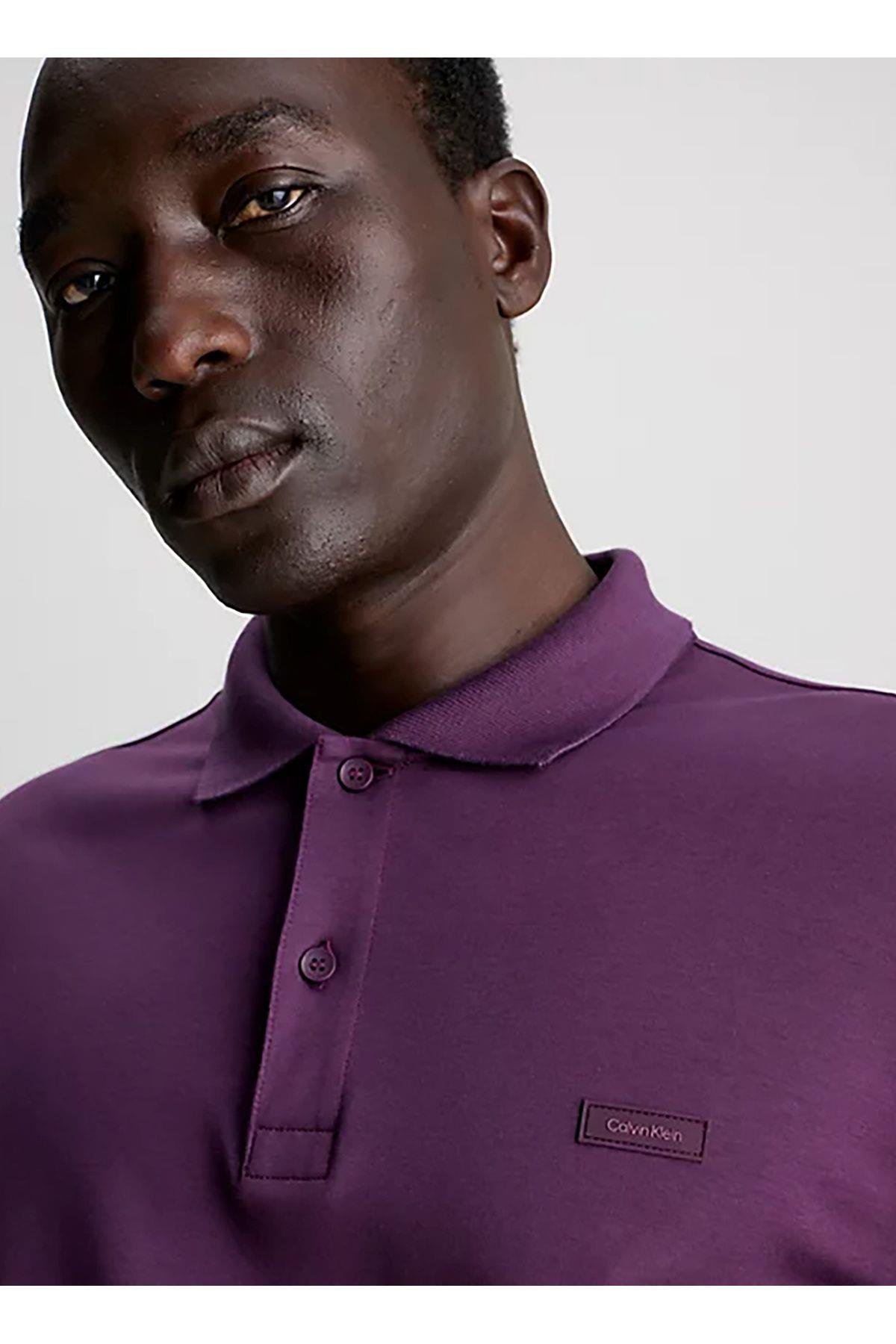 Calvin Klein Calvin Kleın Erkek Polo Yaka Uzun Kollu Pamuklu Rahat Kesim Mor Polo Yaka T-Shirt K10K111868-VDS