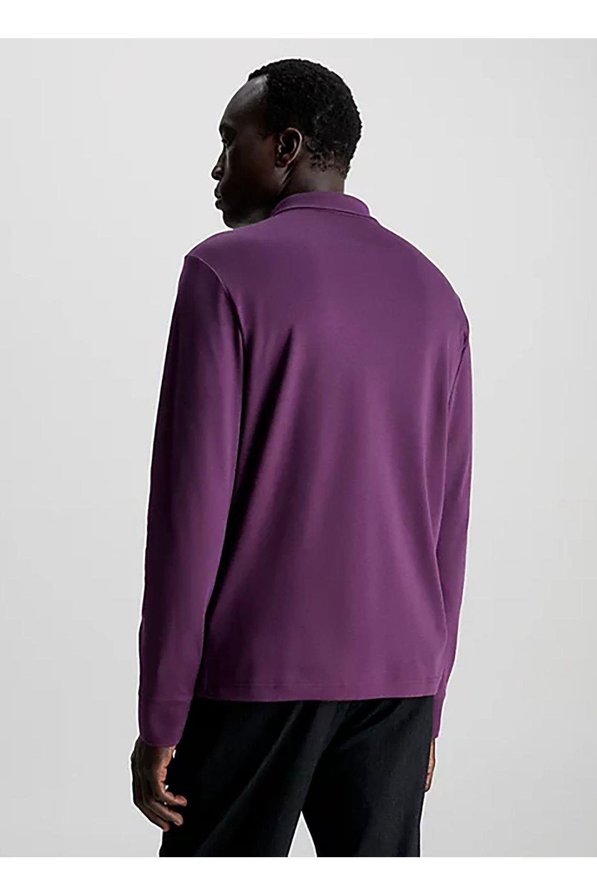 Calvin Klein Calvin Kleın Erkek Polo Yaka Uzun Kollu Pamuklu Rahat Kesim Mor Polo Yaka T-Shirt K10K111868-VDS