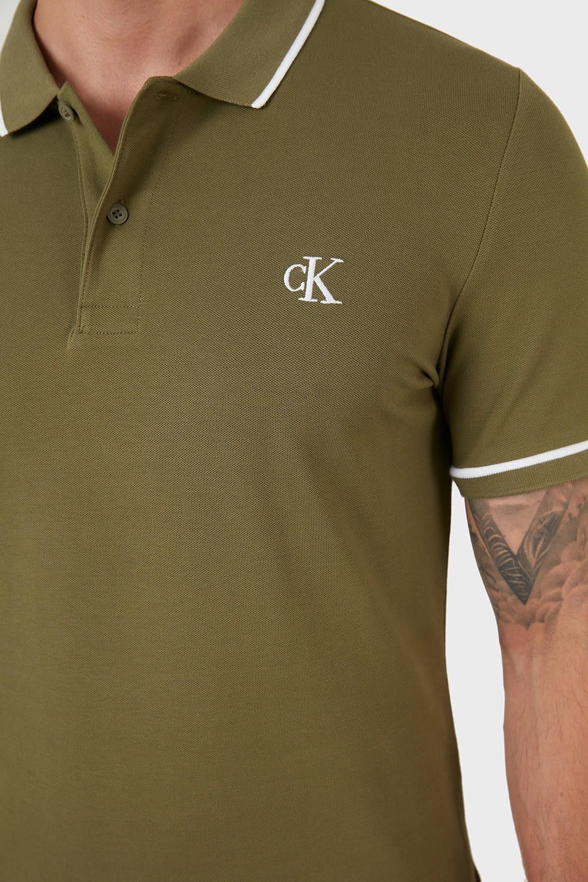 Calvin Klein Calvin Kleın Erkek Slim Fit Polo Yaka Kısa Kol Yeşil Polo Yaka T-Shirt J30J315603-LB6