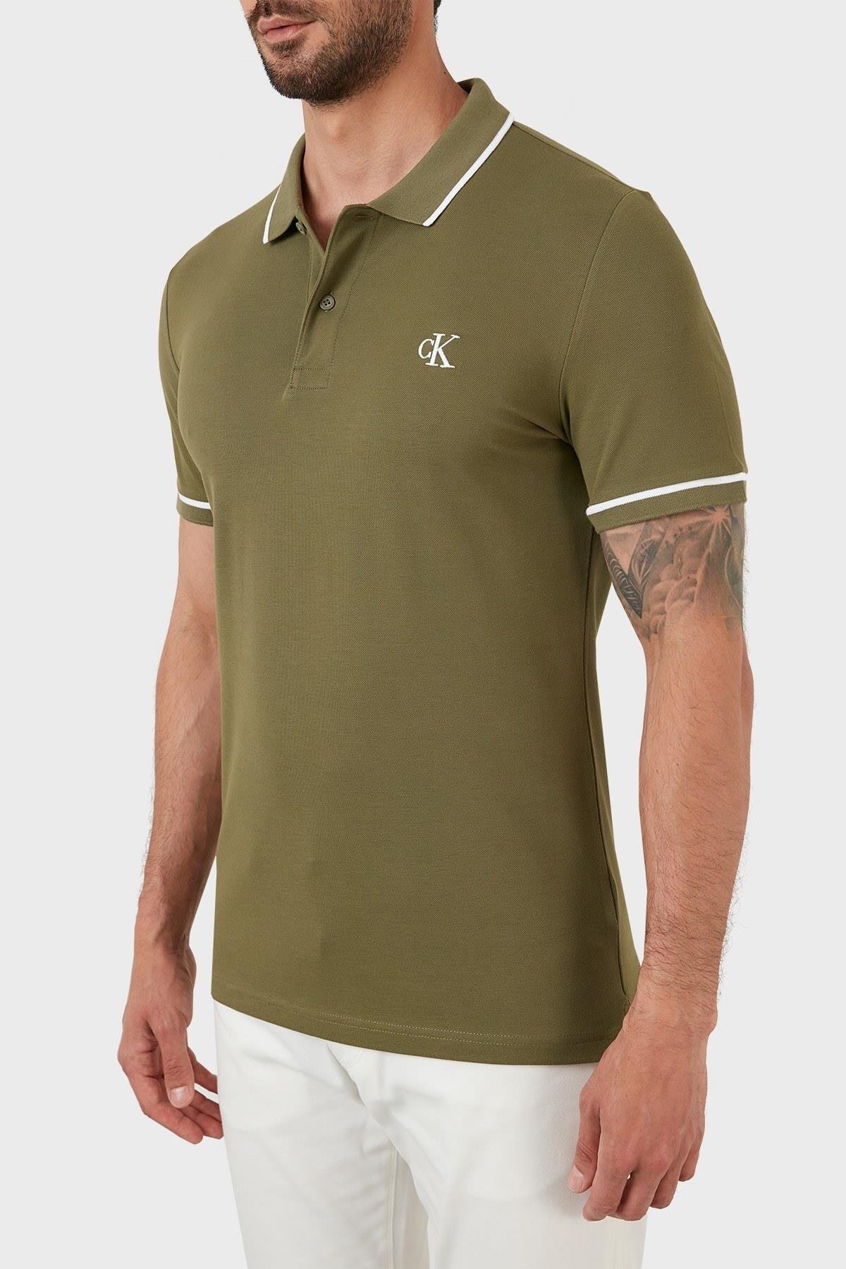 Calvin Klein Calvin Kleın Erkek Slim Fit Polo Yaka Kısa Kol Yeşil Polo Yaka T-Shirt J30J315603-LB6