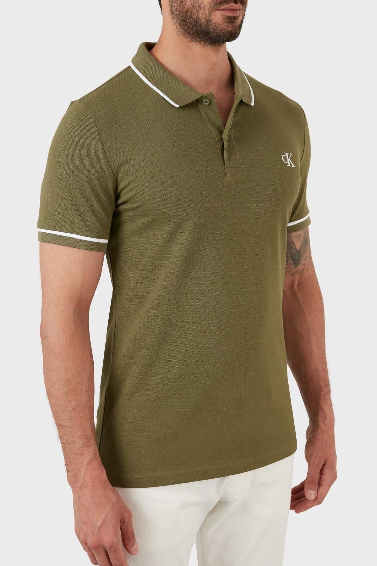 Calvin Klein Calvin Kleın Erkek Slim Fit Polo Yaka Kısa Kol Yeşil Polo Yaka T-Shirt J30J315603-LB6