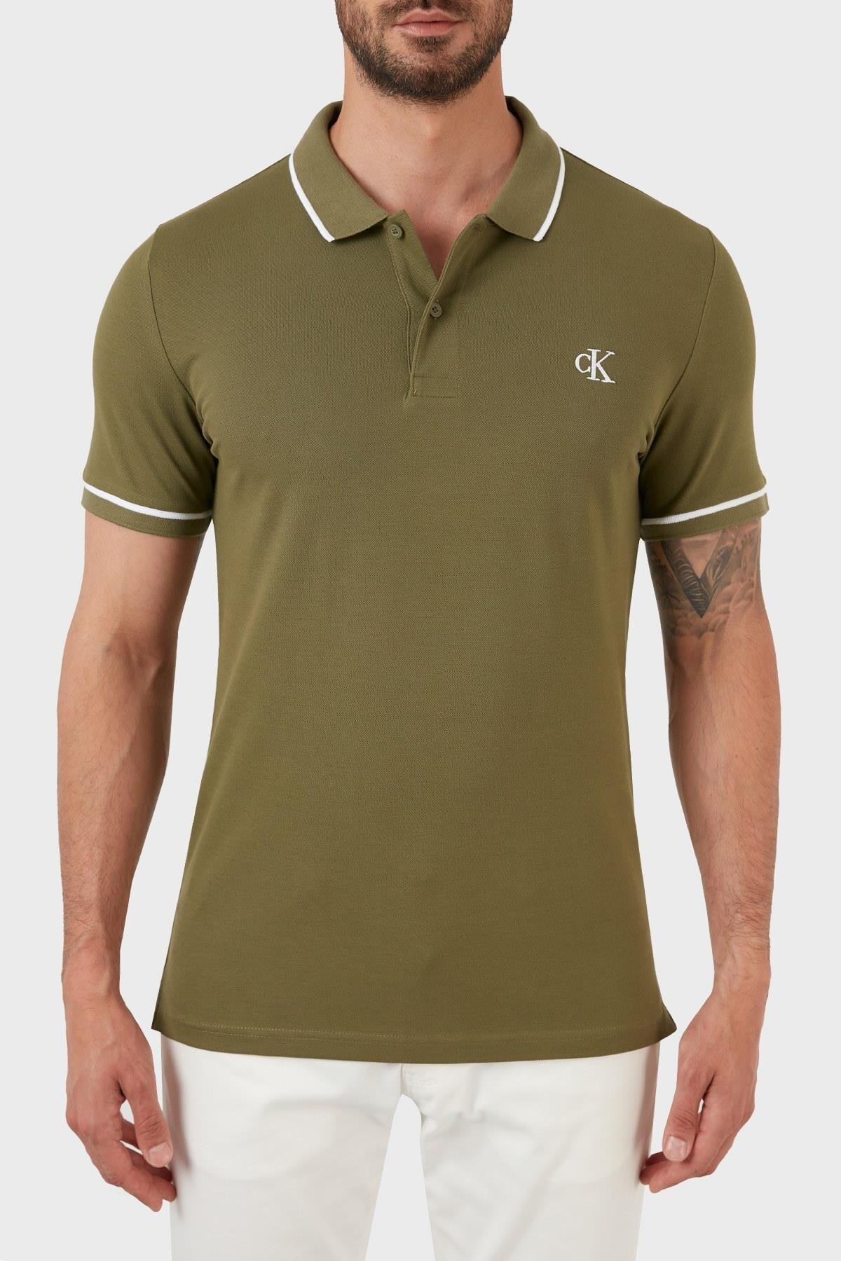 Calvin Klein Calvin Kleın Erkek Slim Fit Polo Yaka Kısa Kol Yeşil Polo Yaka T-Shirt J30J315603-LB6