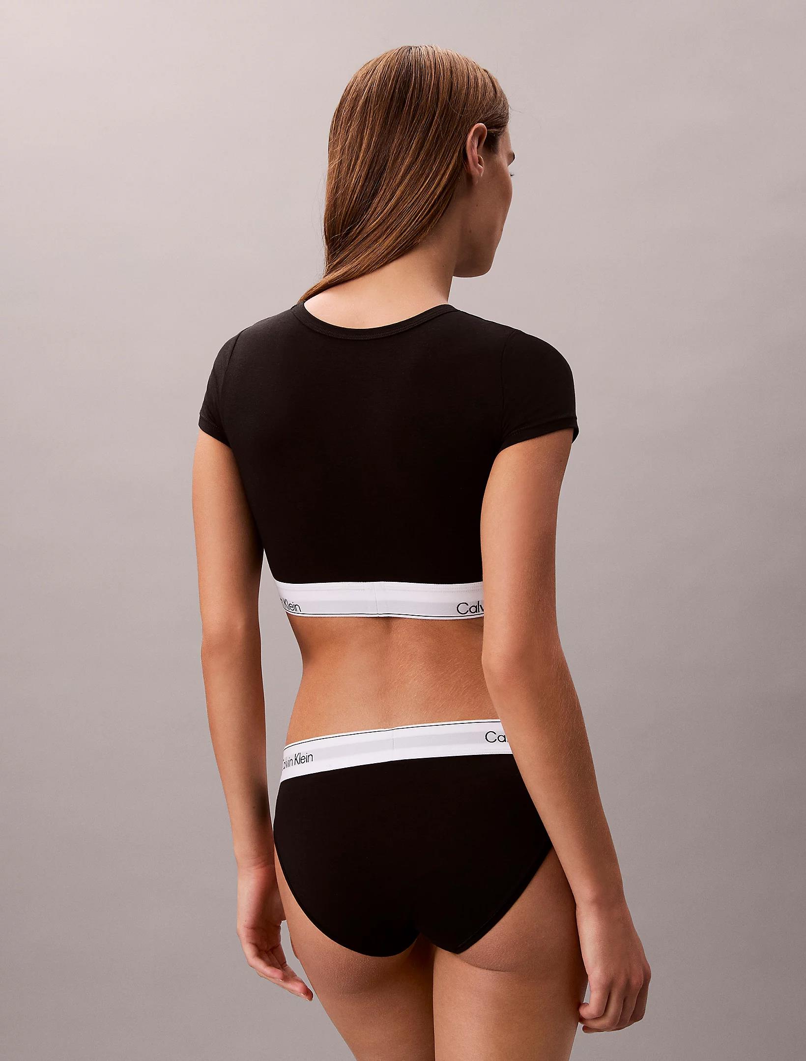 Calvin Klein Calvin Klein Kadın Kısa Kol Lastik Bölümü Calvin Klein Yazılı Slim Fit Pamuklu Siyah Sütyen LV00QF8495-UB1