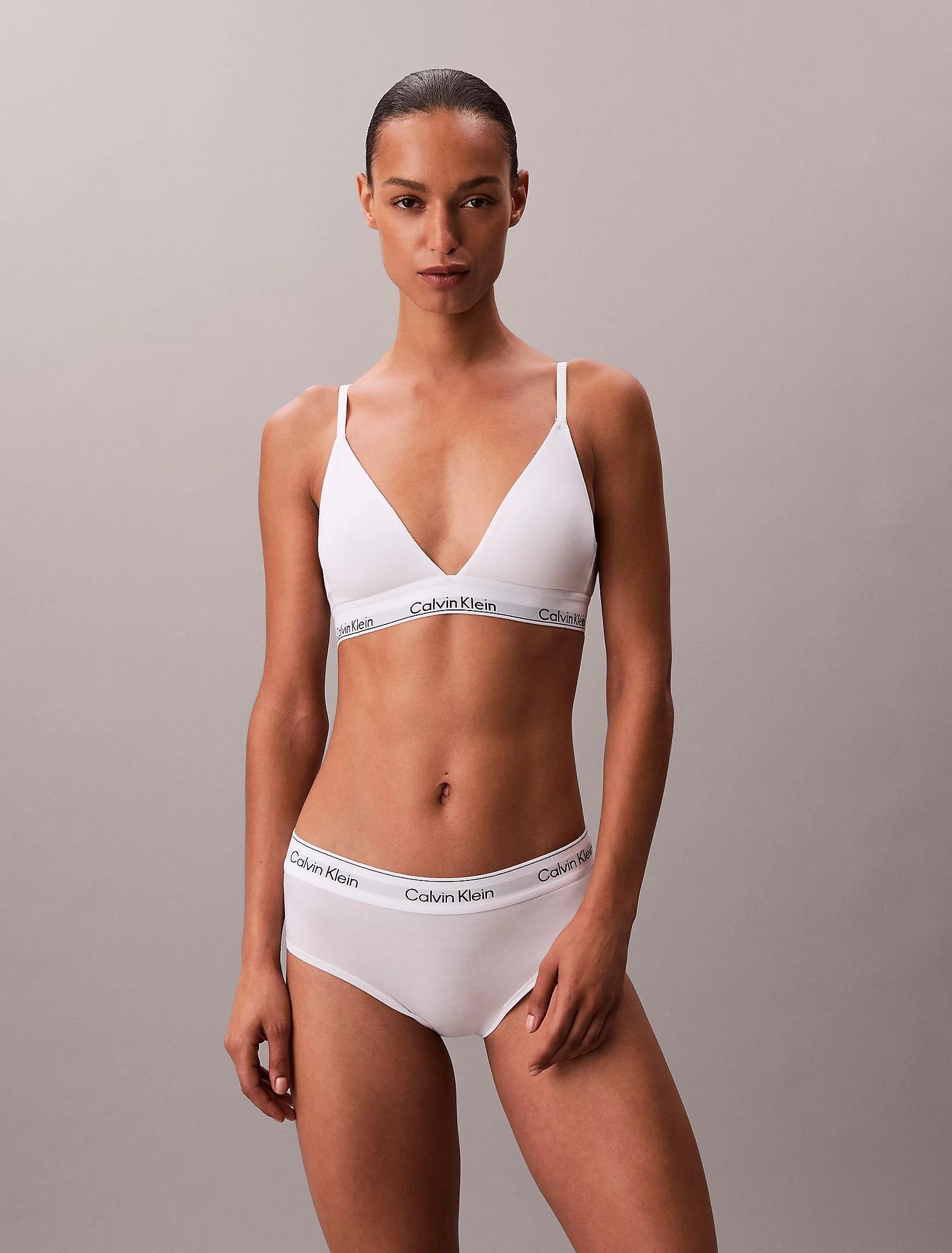Calvin Klein Calvin Klein Kadın Lastik Marka Yazı Detay İnce Askı V Derin Yaka Beyaz Sütyen LV00QF8498-100