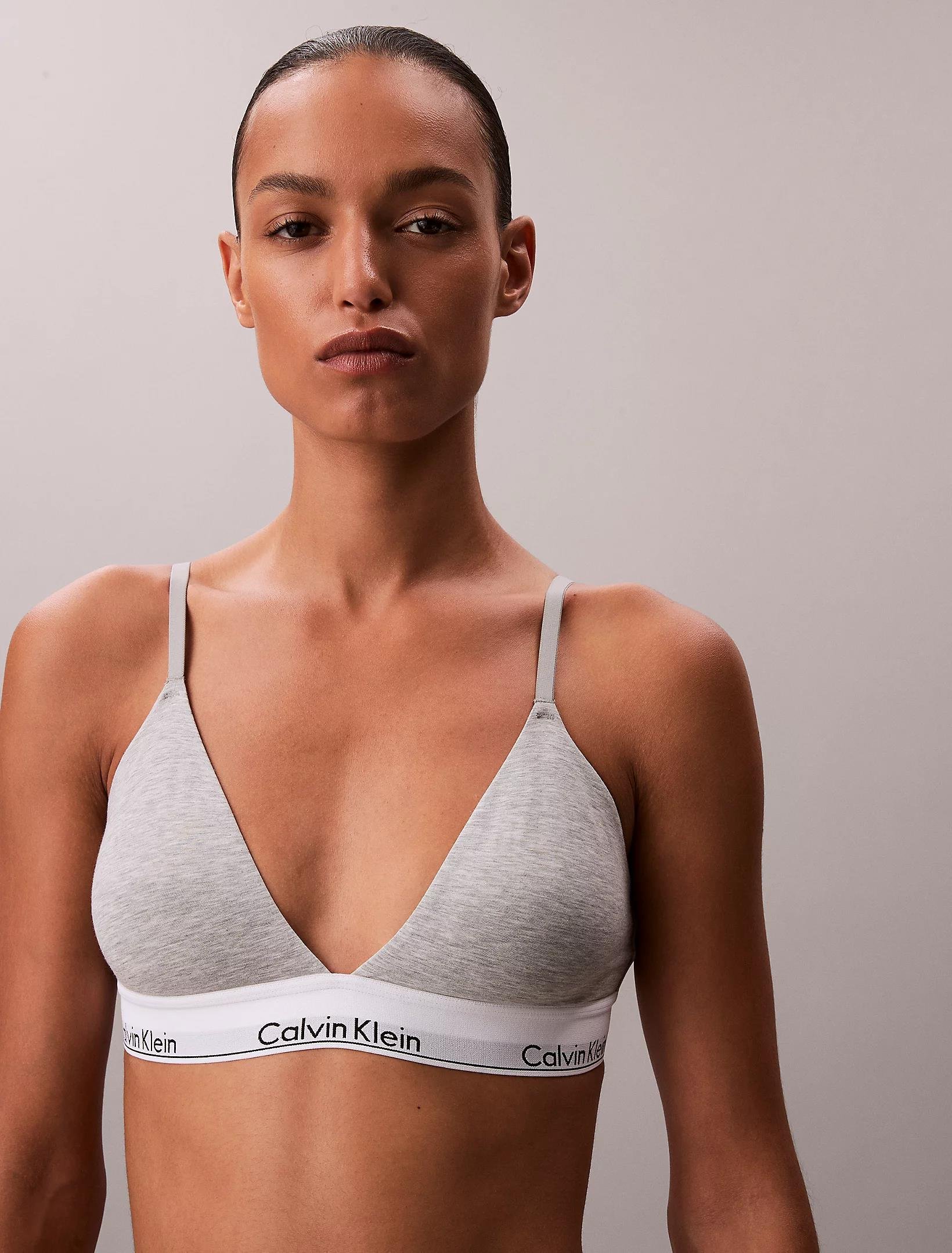 Calvin Klein Calvin Klein Kadın Lastik Marka Yazı Detay İnce Askı V Derin Yaka Gri Sütyen LV00QF8498-P7A