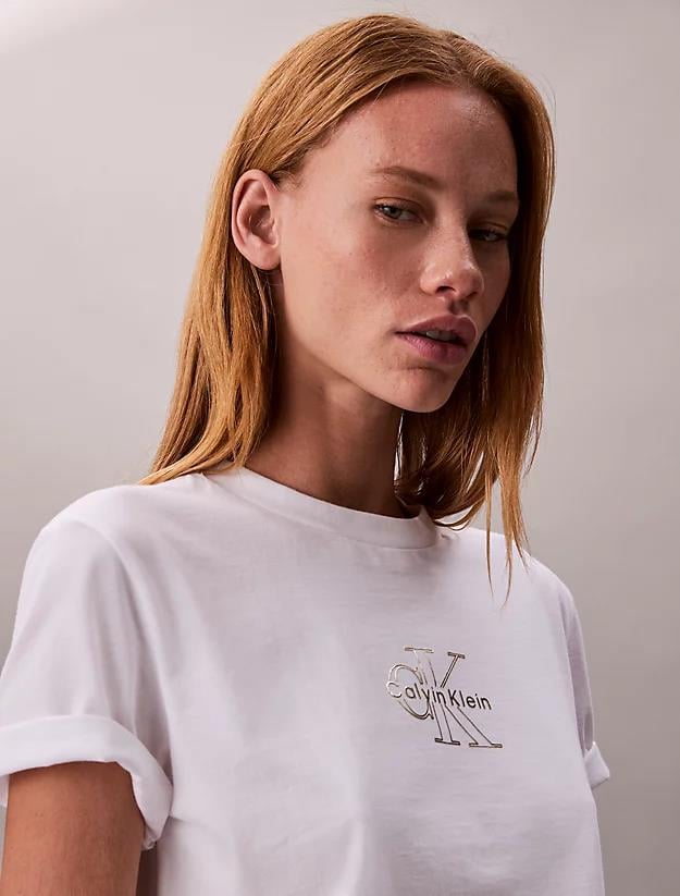 Calvin Klein Calvin Klein Kadın Normal Kalıp %100 Pamuklu CK Logo Detaylı Kısa Kollu Beyaz T-Shirt LV047D873G-YAA