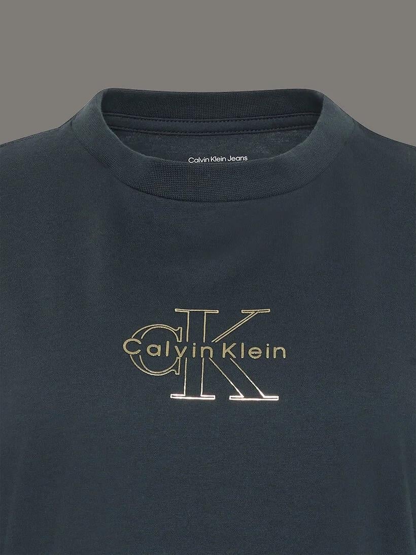 Calvin Klein Calvin Klein Kadın Normal Kalıp %100 Pamuklu CK Logo Detaylı Kısa Kollu Mavi T-Shirt LV047D873G-VEK