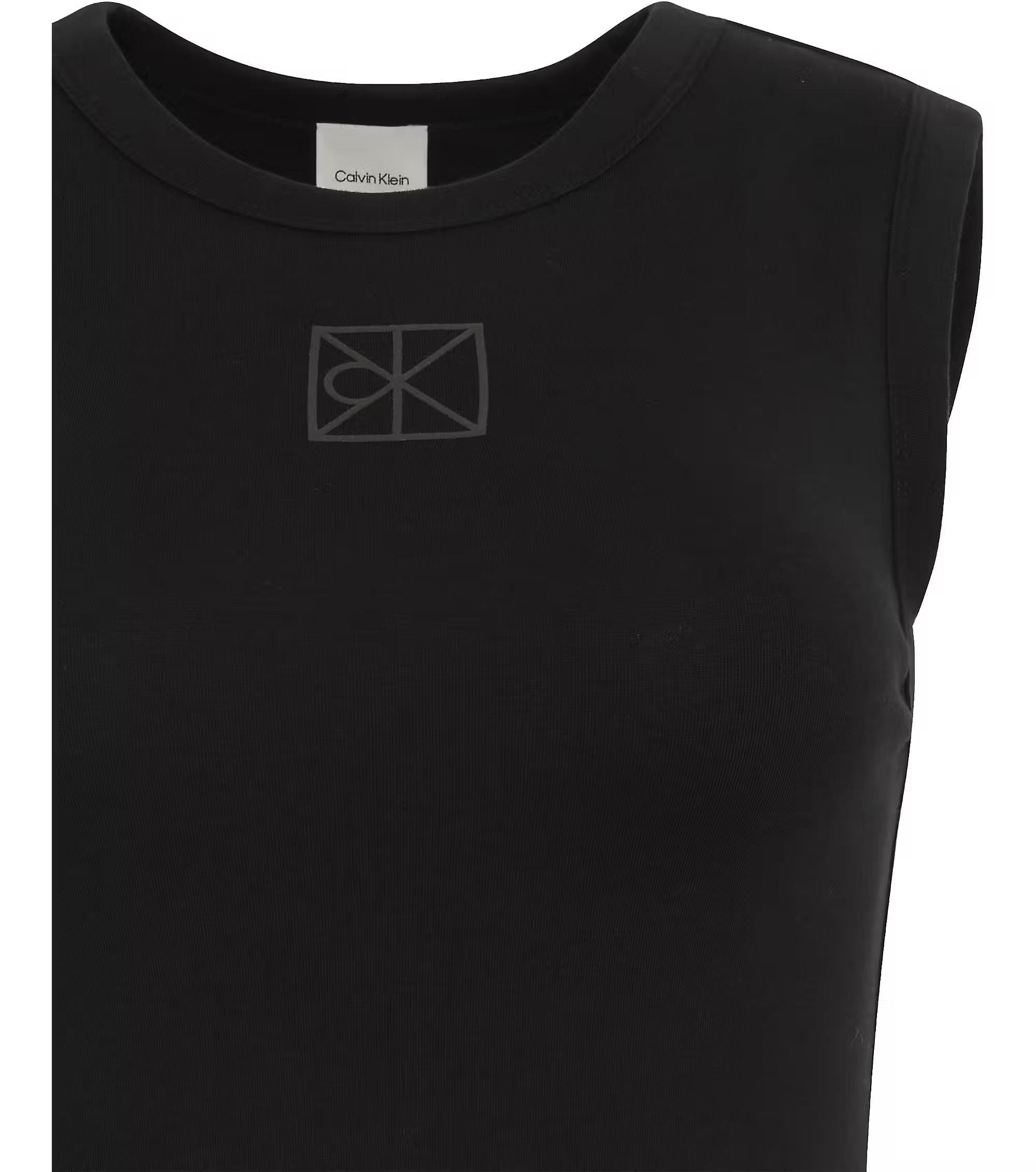 Calvin Klein Calvin Klein Kadın Slim Fit Yuvarlak Yakalı Kolsuz CK Logo İşlemeli Siyah Bluz LV044D200G-UB1