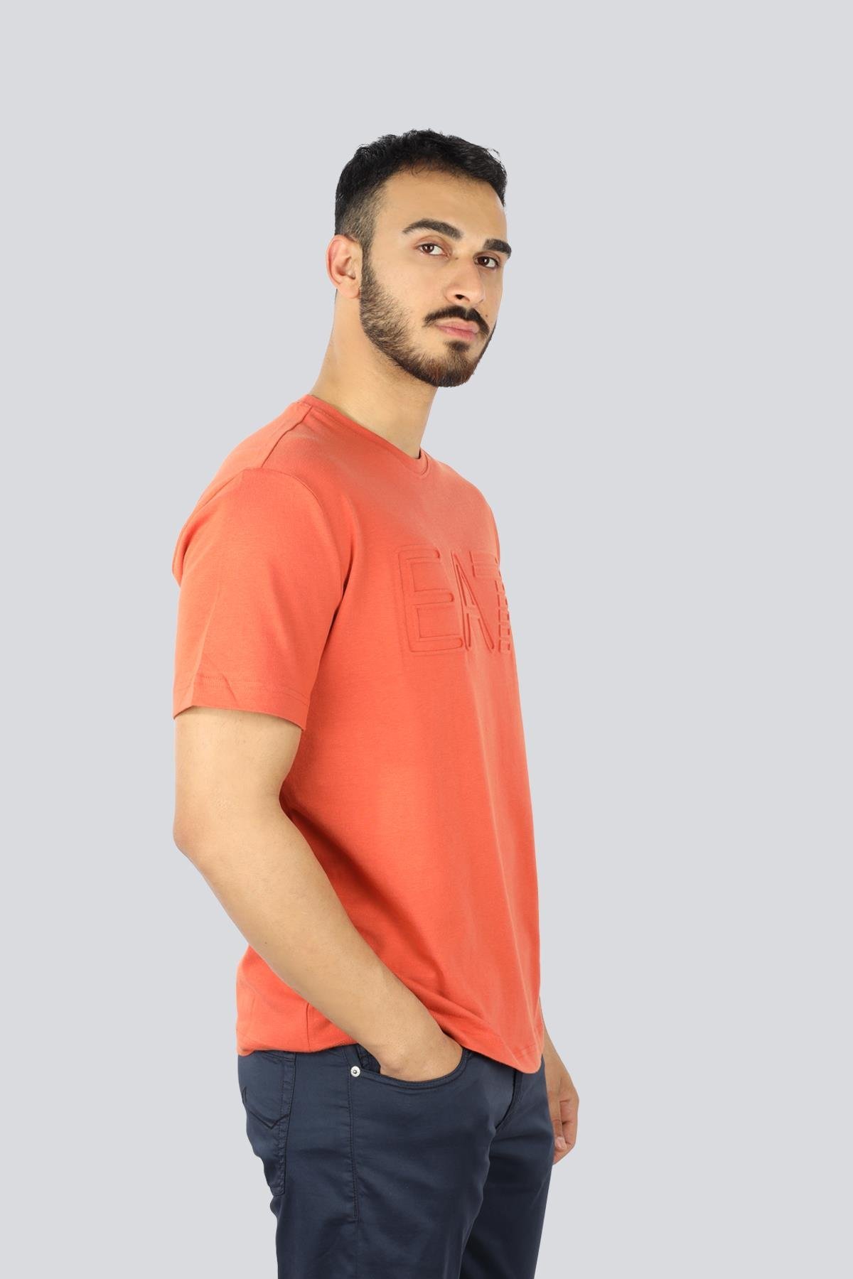 Ea7 Ea7 Erkek %100 Pamuklu Göğüste Büyük EA7 Logolu Yuvarlak Yaka Kısa Kollu Kiremit T-Shirt 7M000149 AF14772-U3010