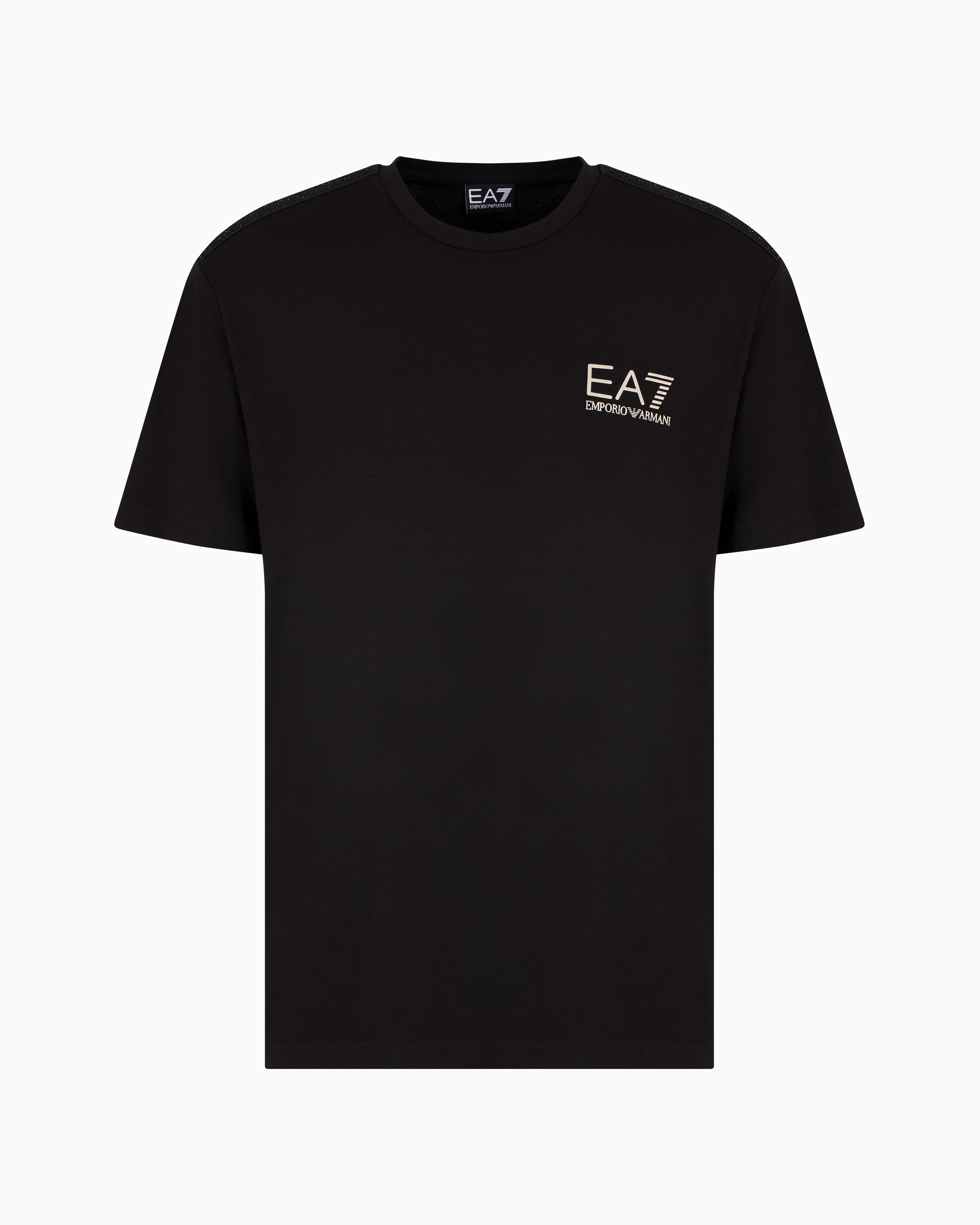 Ea7 Ea7 Erkek Kısa Kollu Dar Kesim Kısa Kollu Gold Logo Detaylı Siyah T-Shirt 7M000299 AF13739-UC001