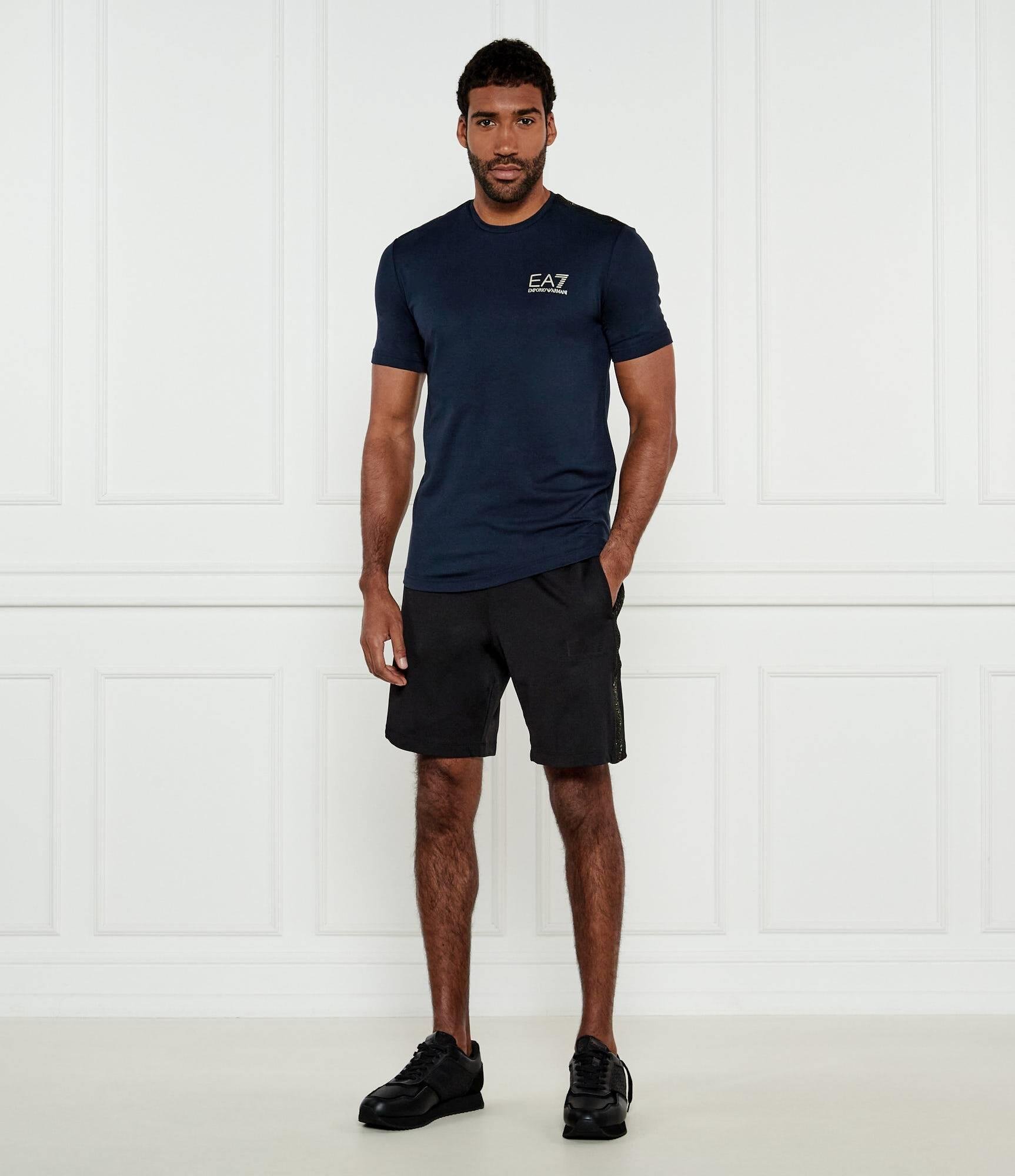 Ea7 Ea7 Erkek Kısa Kollu Dar Kesim Kısa Kollu Gold Logo Detaylı Mavi T-Shirt 7M000299 AF13739-UB102