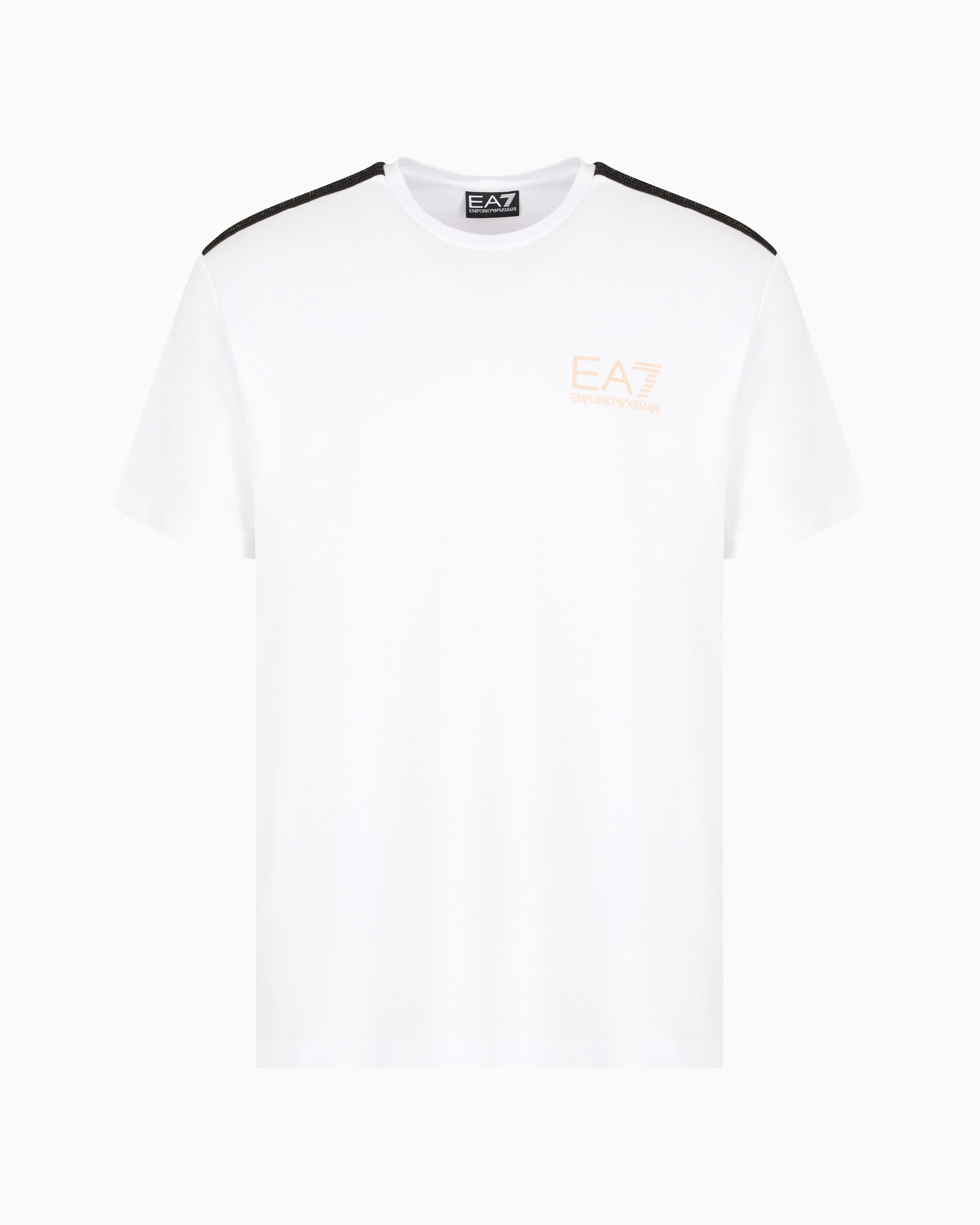 Ea7 Ea7 Erkek Kısa Kollu Dar Kesim Kısa Kollu Gold Logo Detaylı Beyaz T-Shirt 7M000299 AF13739-U0002