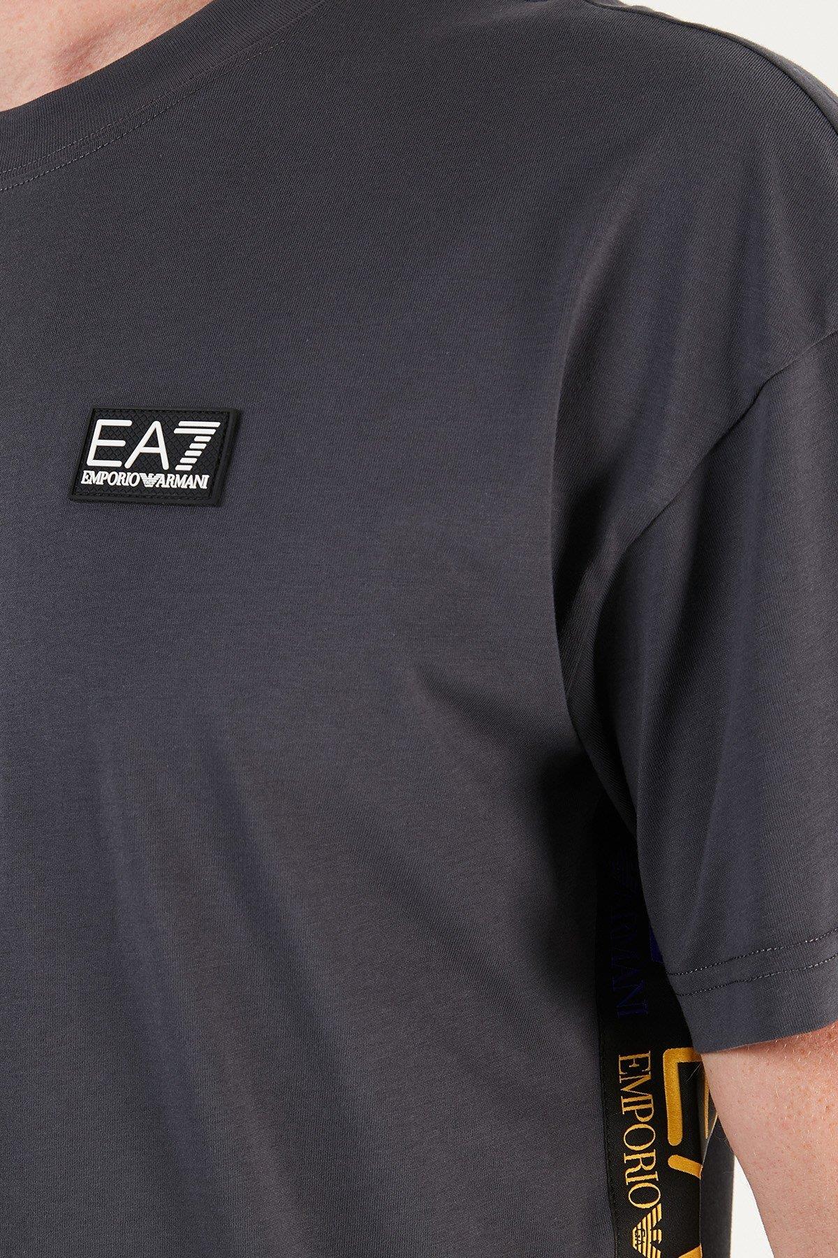 Ea7 Ea7 Erkek Marka Logolu Organik Pamuklu Kısa Kollu Gri T-Shirt 3KPT13 PJ02Z-GRI
